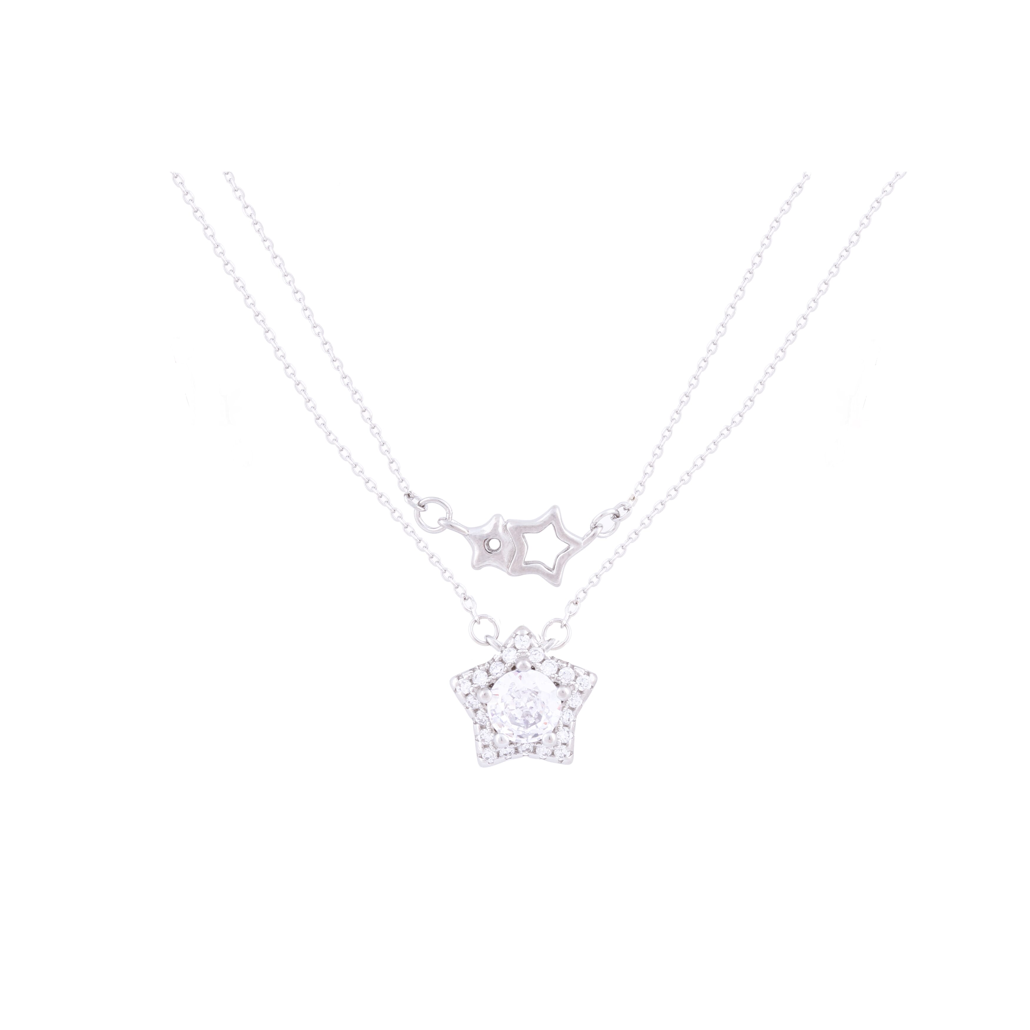 Asfour Crystal 925 Sterling Silver Stars Necklace