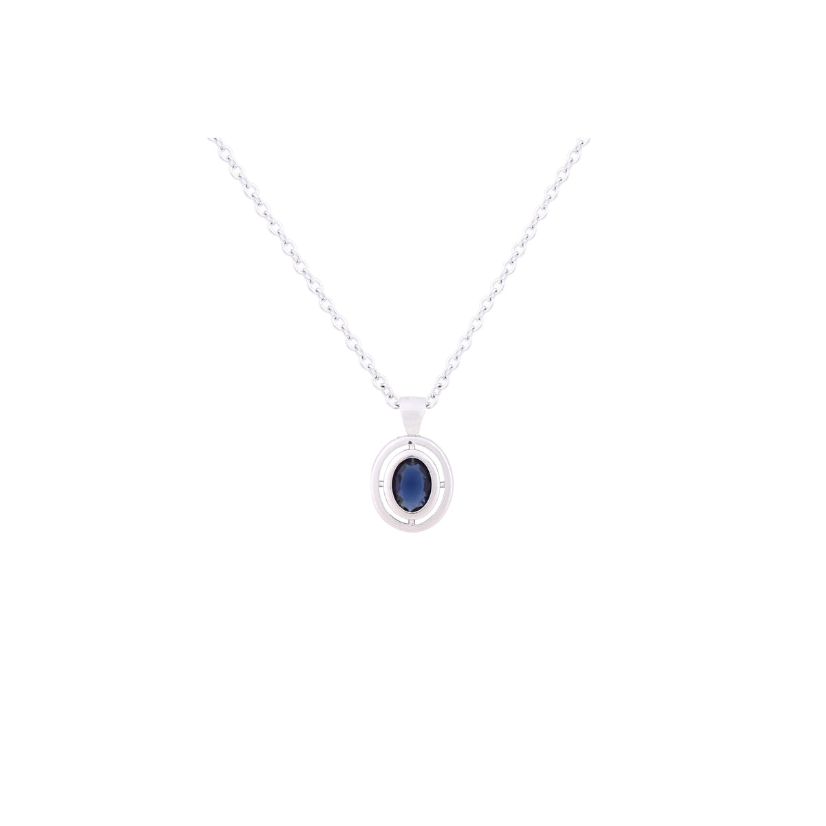 Asfour Crystal 925 Sterling Silver Chain Necklace With Blue Oval Design