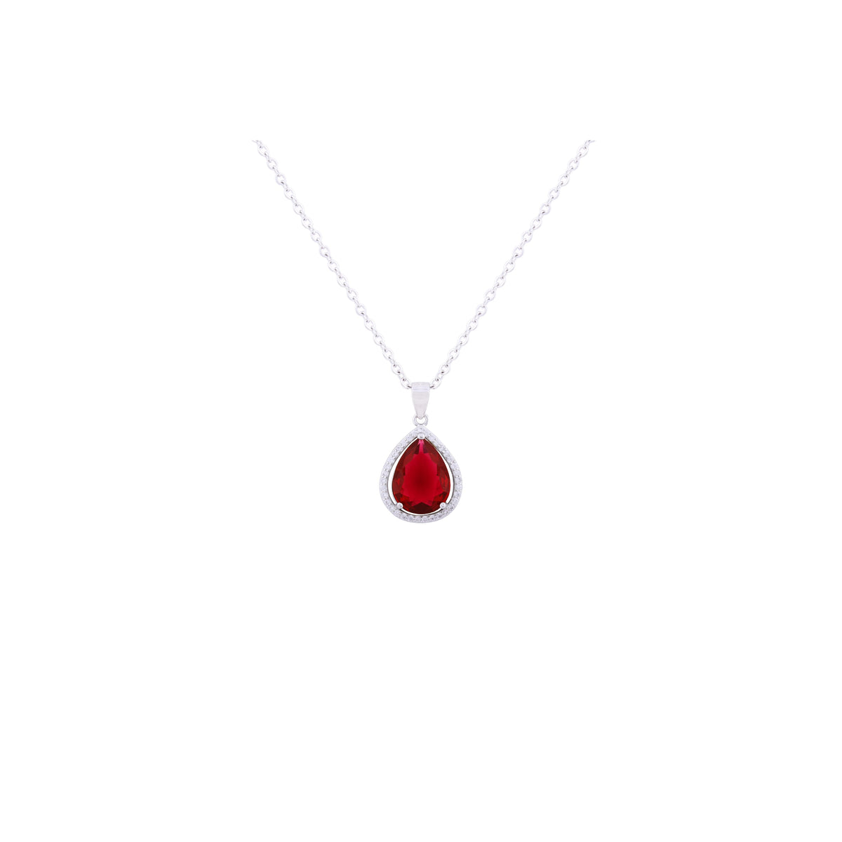 Asfour Crystal 925 Sterling Silver Chain Necklace With Red Pear Design