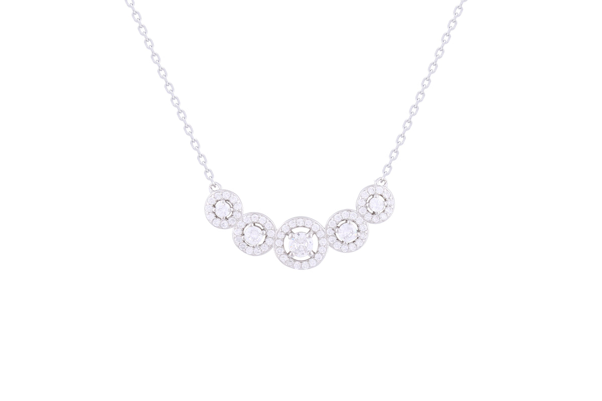 Asfour 925 Sterling Silver Necklace With Round Design Inlaid With Zircon Stones NR0493