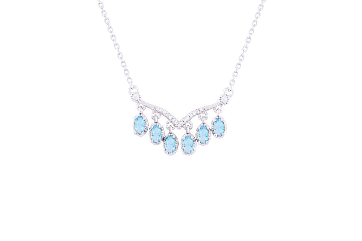 Asfour 925 Sterling Silver Necklace With Aquamarine Oval Cut Stones NR0495-M