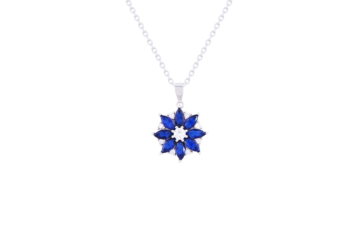 Asfour 925 Sterling Silver Blue Flower Cluster Necklace NR0496-B