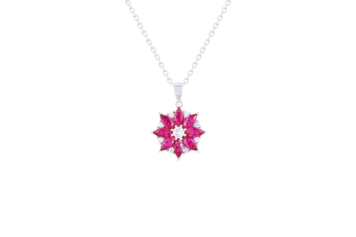 Asfour 925 Sterling Silver Fuchsia Flower Cluster Necklace NR0496-F