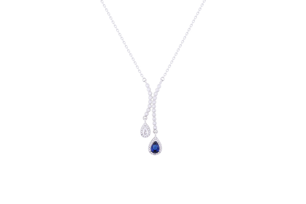 Asfour 925 Sterling Silver Necklace Inlaid With Blue Pear Stone NR0497-WB