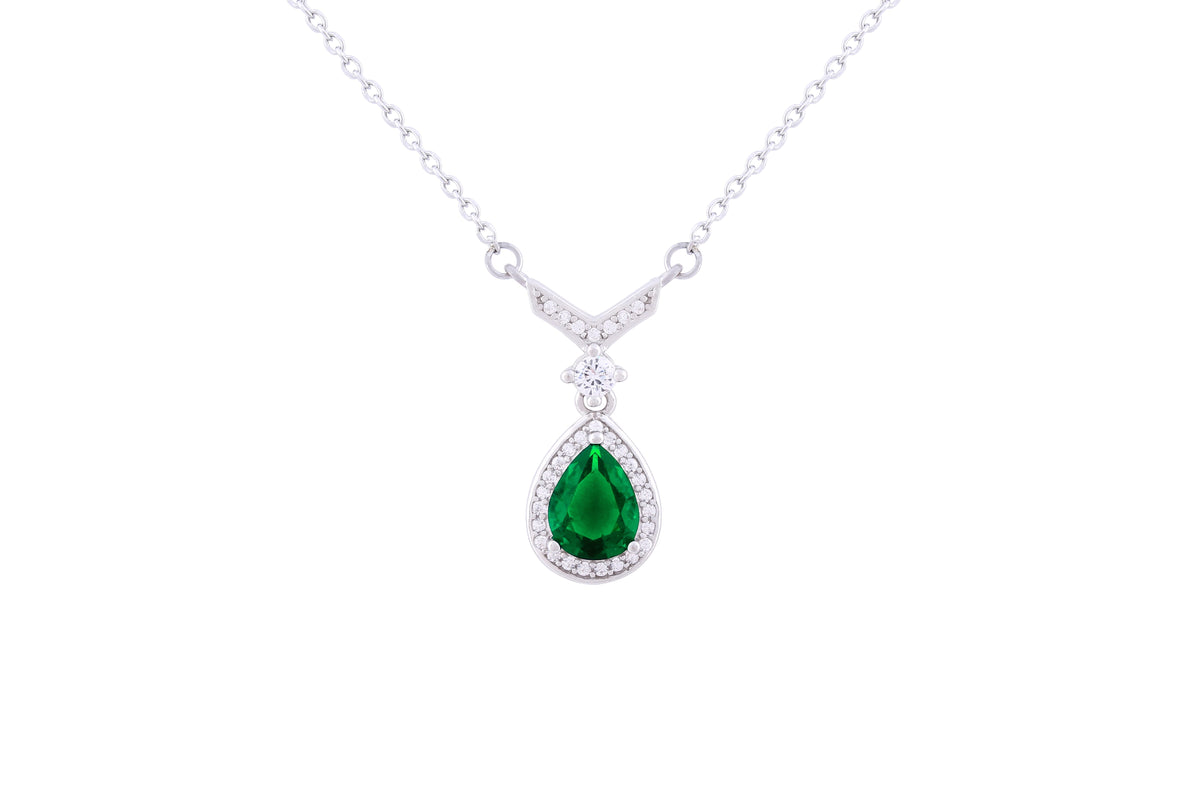 Asfour 925 Sterling Silver Necklace With Green Pear Pendant NR0498-G