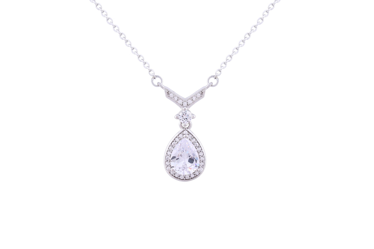 Asfour 925 Sterling Silver Necklace With Zircon Pear Pendant NR0498-W