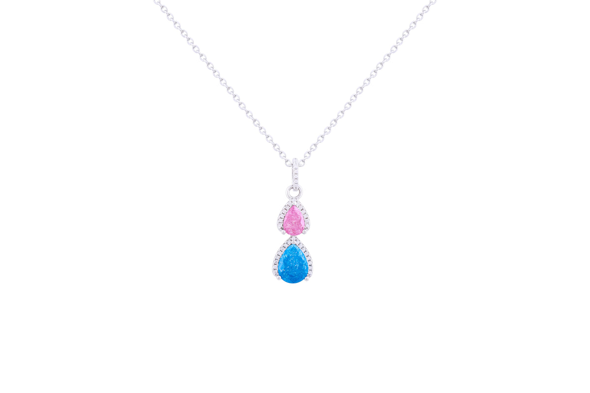 Asfour Crystal Chain Necklace With Multi Color Pear Pendant In 925 Sterling Silver-NR0499-BO-A