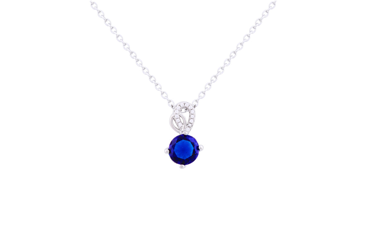 Asfour 925 Sterling Silver Necklace Inlaid With Round Blue Zircon Stone NR0500-B