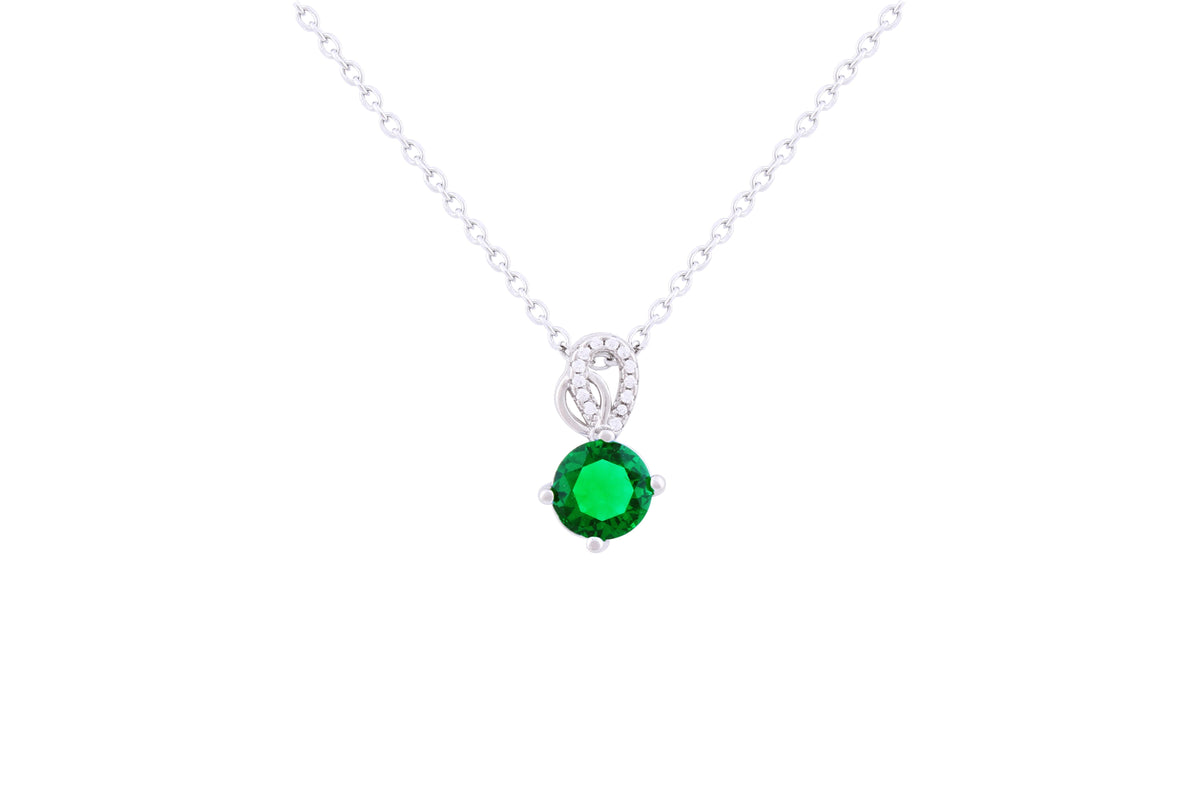 Asfour 925 Sterling Silver Necklace Inlaid With Round Green Zircon Stone NR0500-G