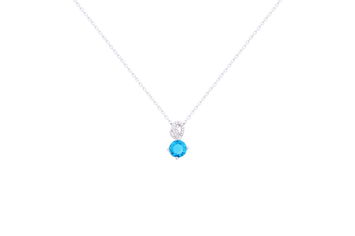 Asfour 925 Sterling Silver Necklace Inlaid With Round Aquamarine Zircon Stone NR0500-M