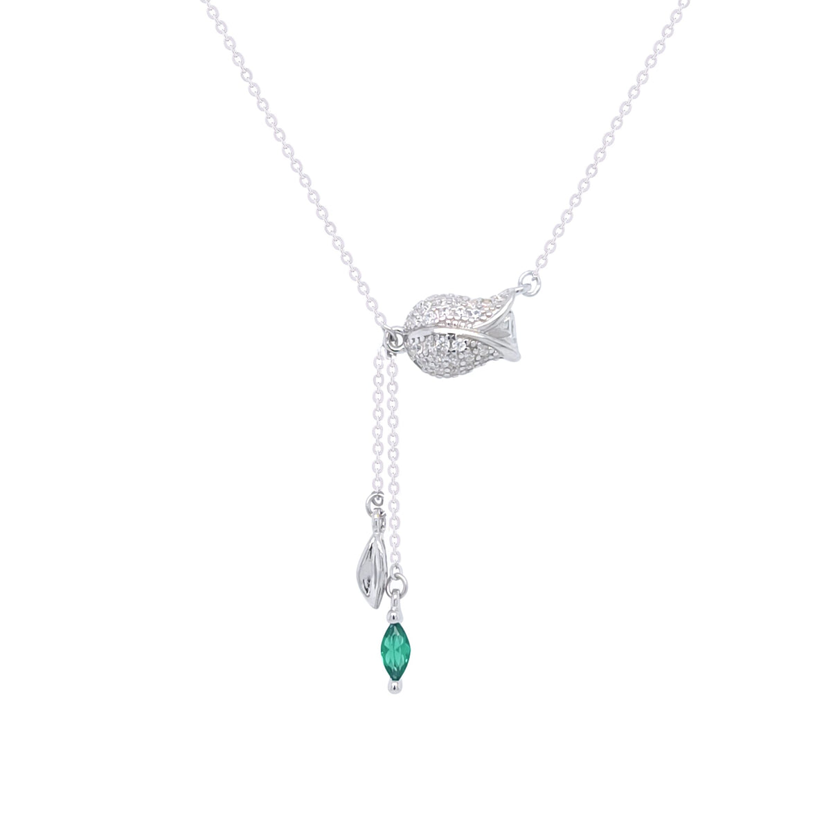 Asfour Crystal Chain Necklace With Multi Color Pear Pendant In 925 Sterling Silver-NR0549-WG