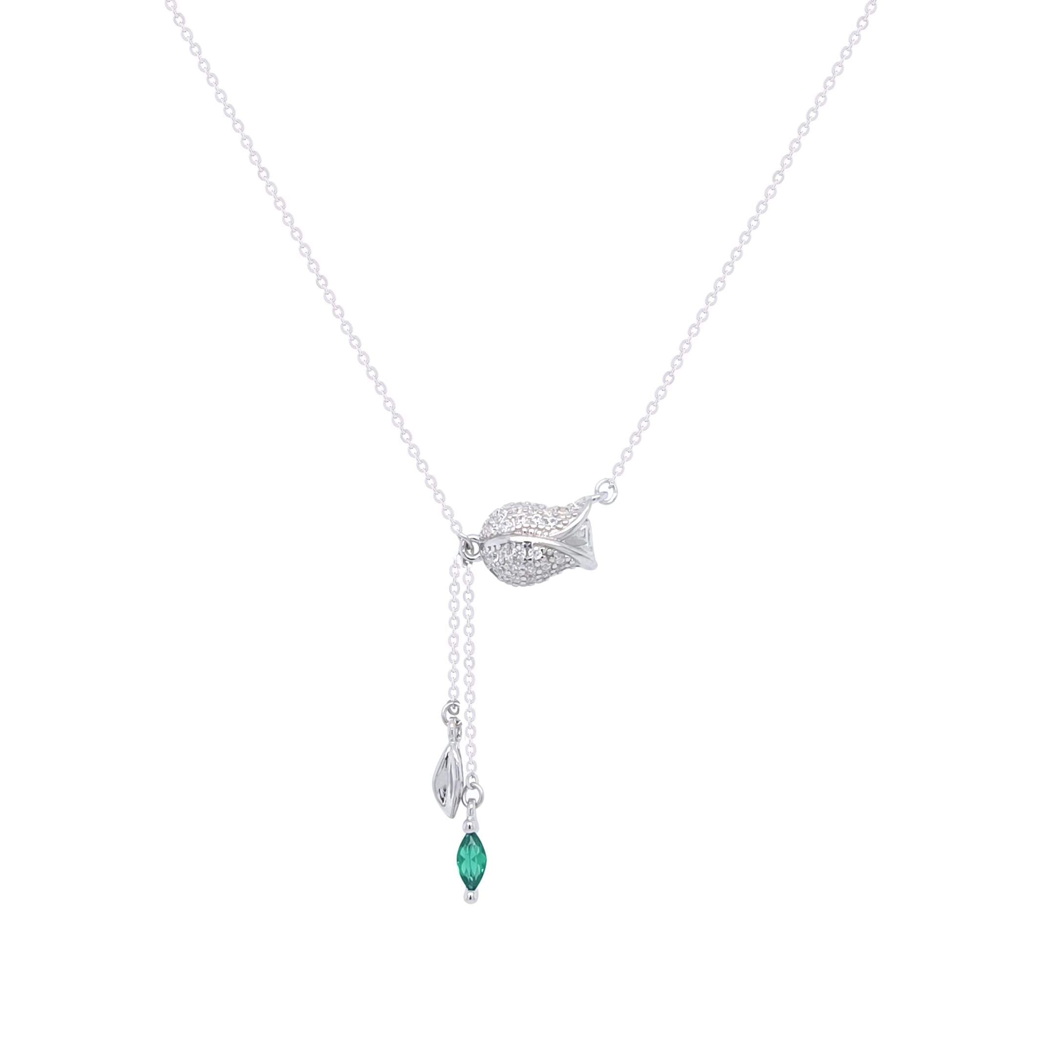 Asfour Crystal Chain Necklace With Multi Color Pear Pendant In 925 Sterling Silver-NR0549-WG