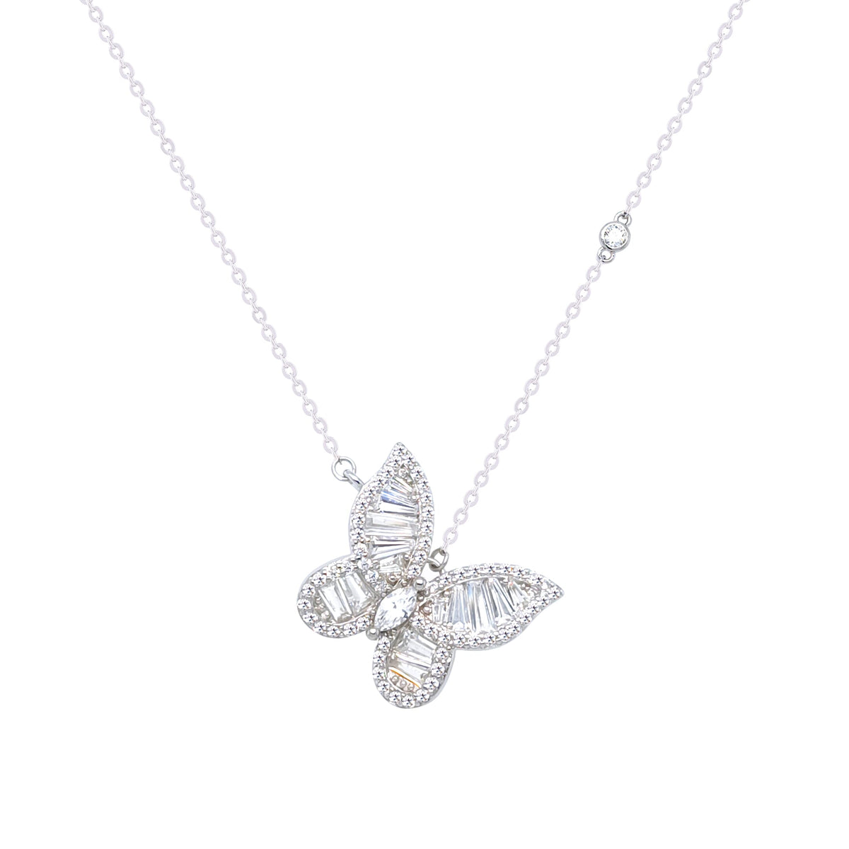 Asfour Crystal Chain Necklace With Butterfly Design In 925 Sterling Silver-NR0550