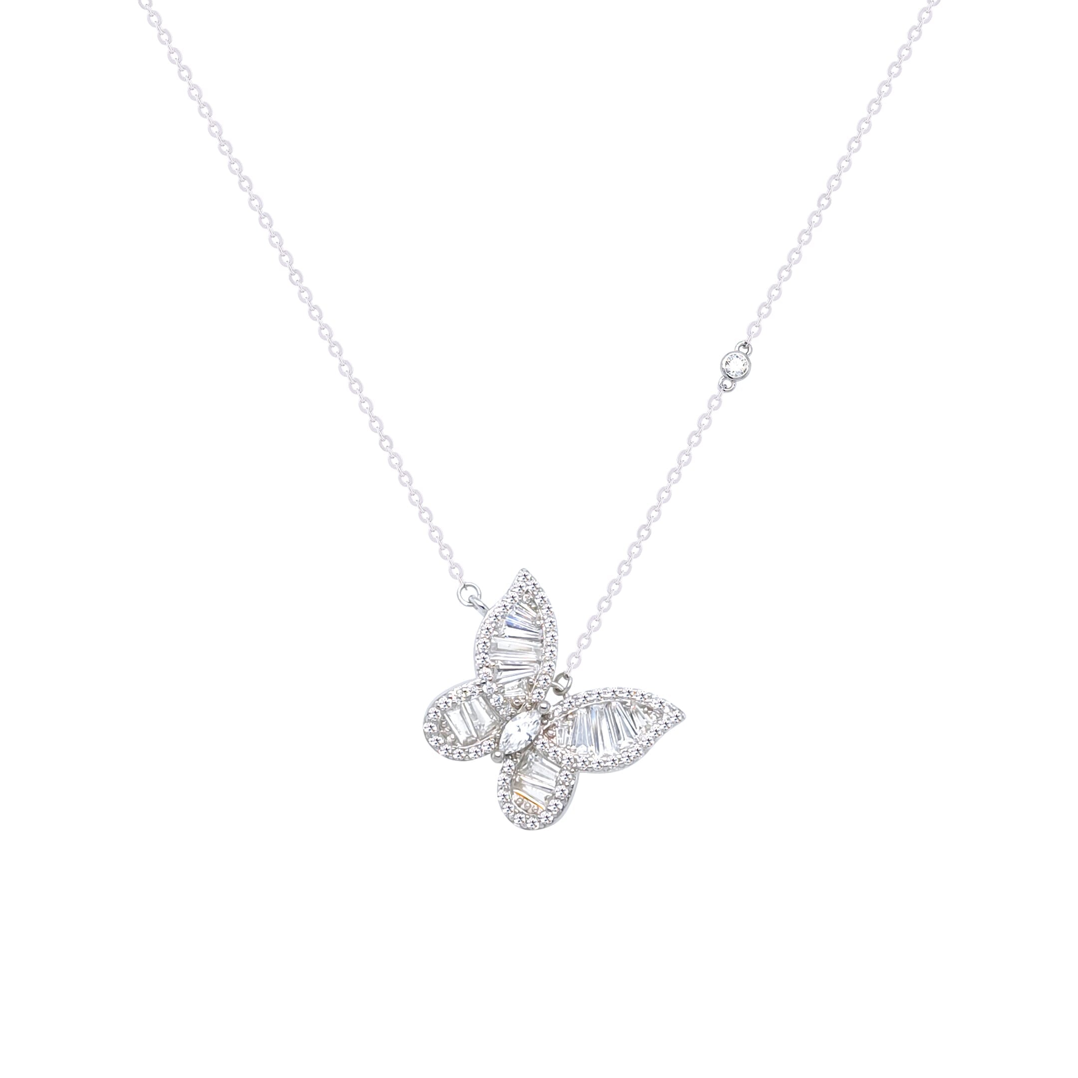 Asfour Crystal Chain Necklace With Butterfly Design In 925 Sterling Silver-NR0550