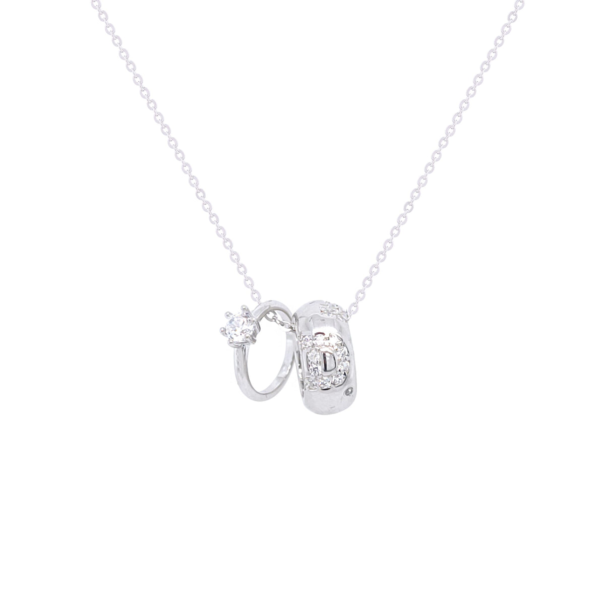 Asfour Crystal Chain Necklace With Ring & Band Pendant In 925 Sterling Silver-NR0553