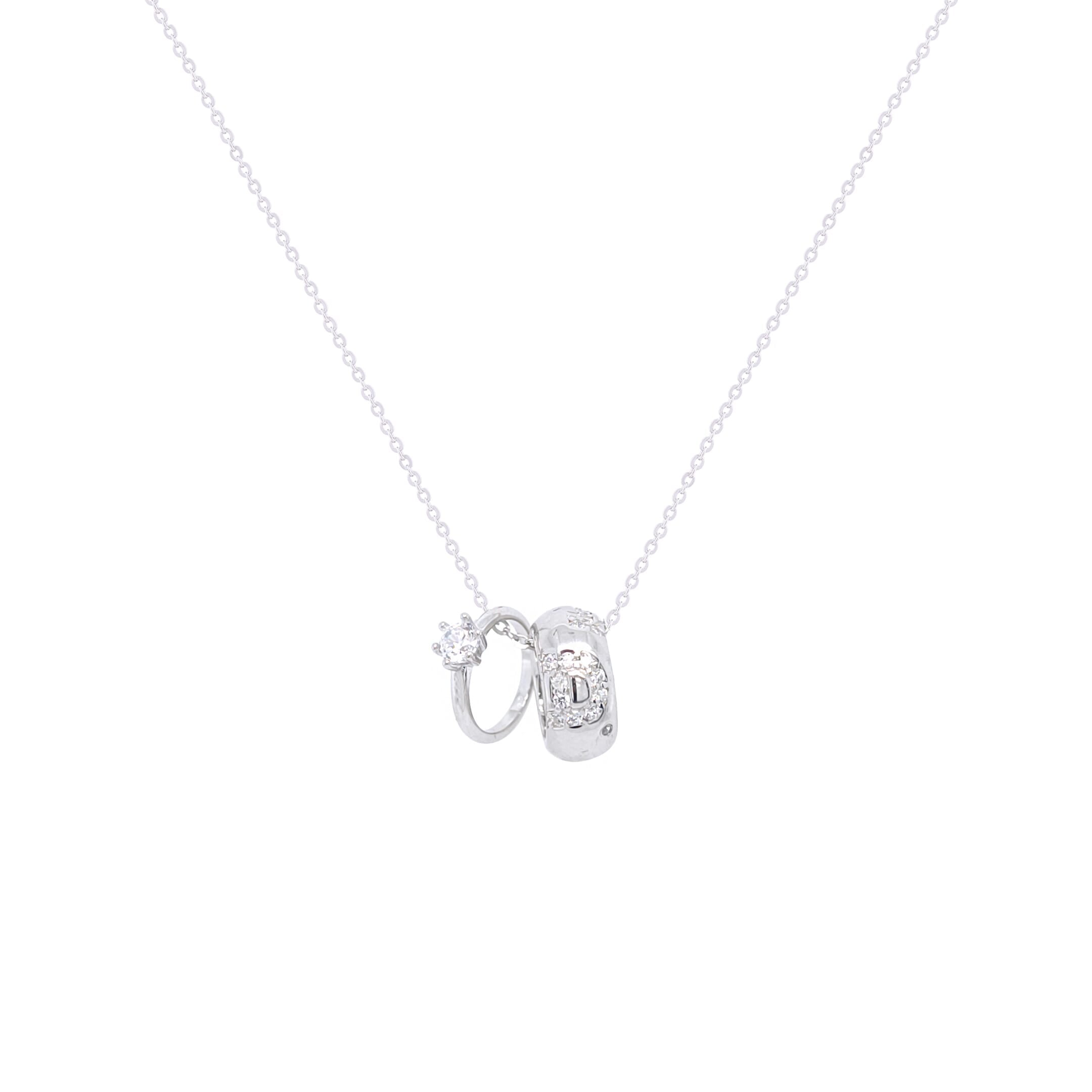 Asfour Crystal Chain Necklace With Ring & Band Pendant In 925 Sterling Silver-NR0553