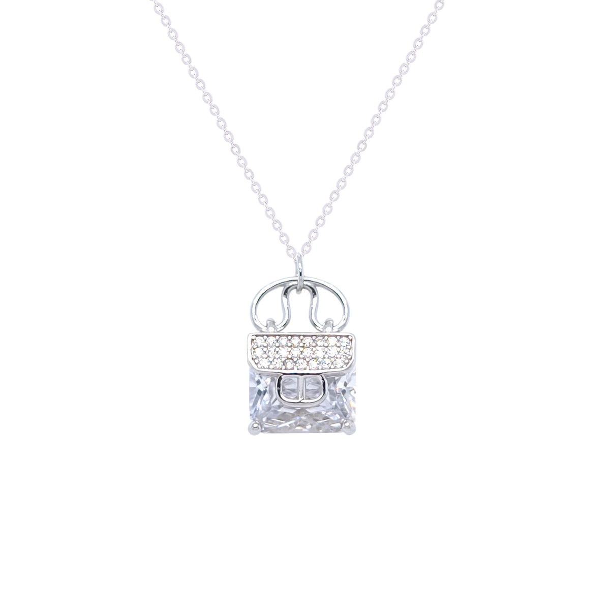 Asfour Crystal Chain Necklace With Mini Bag Pendant In 925 Sterling Silver-NR0554