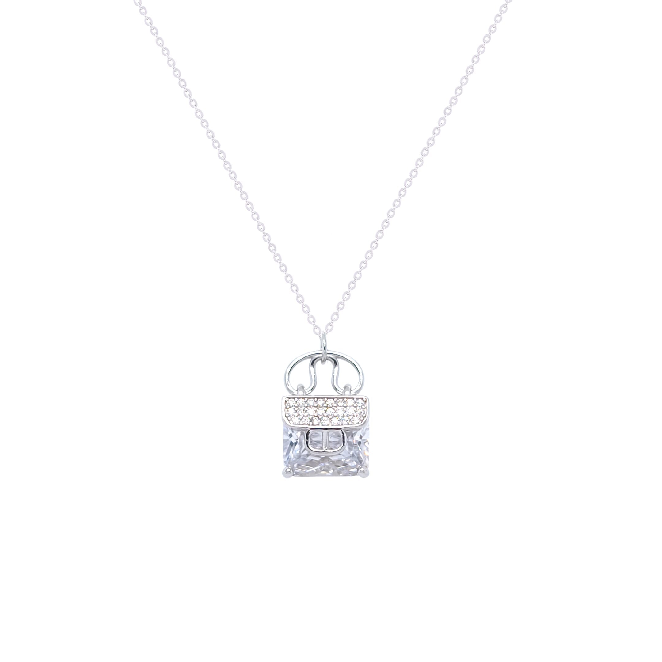 Asfour Crystal Chain Necklace With Mini Bag Pendant In 925 Sterling Silver-NR0554