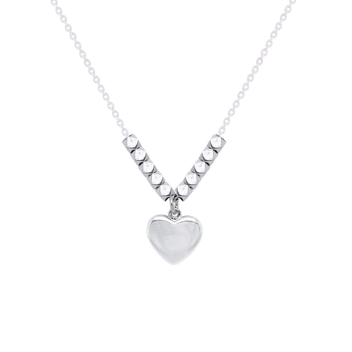 Asfour Crystal Chain Necklace With Heart Pendant In 925 Sterling Silver-NR0555