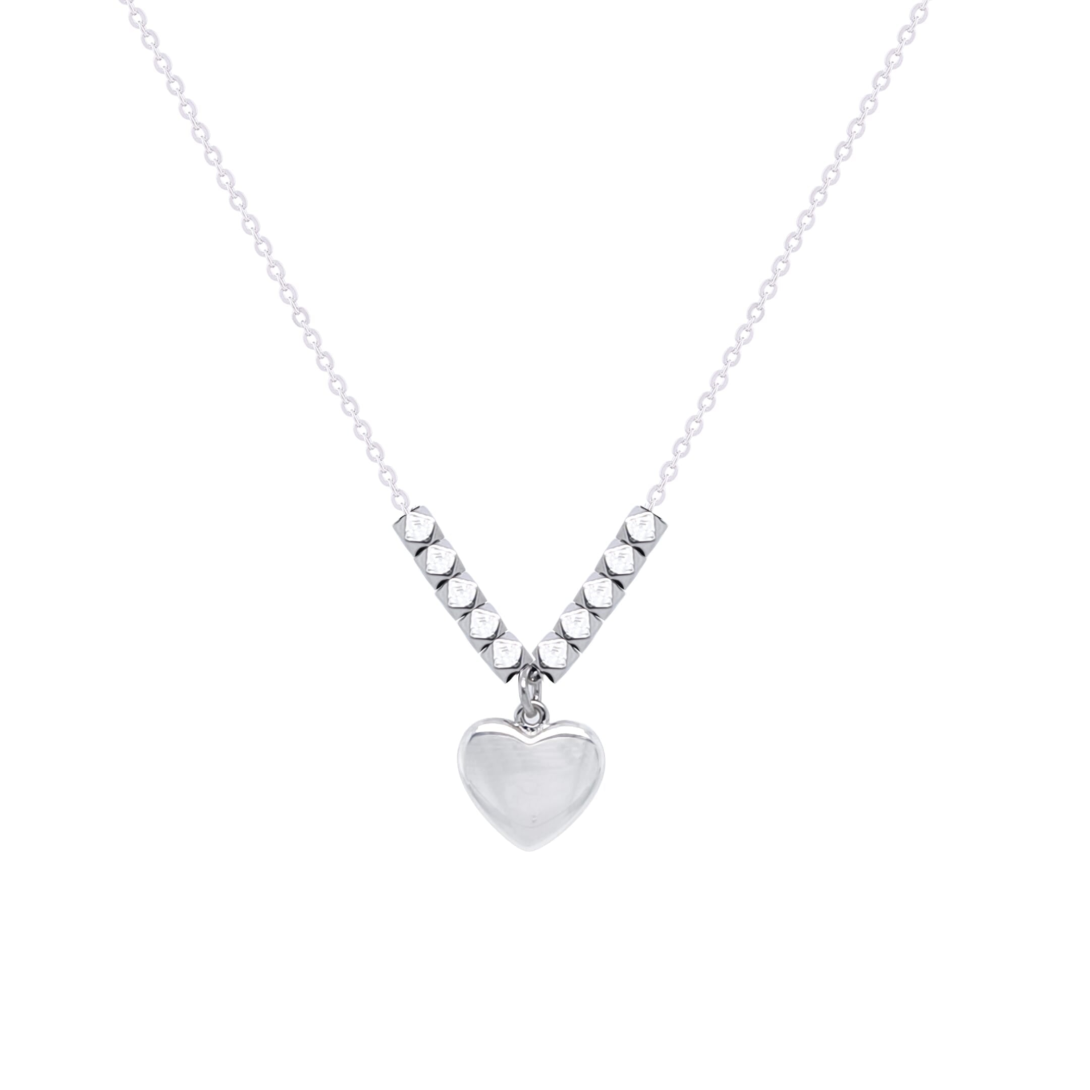 Asfour Crystal Chain Necklace With Heart Pendant In 925 Sterling Silver-NR0555