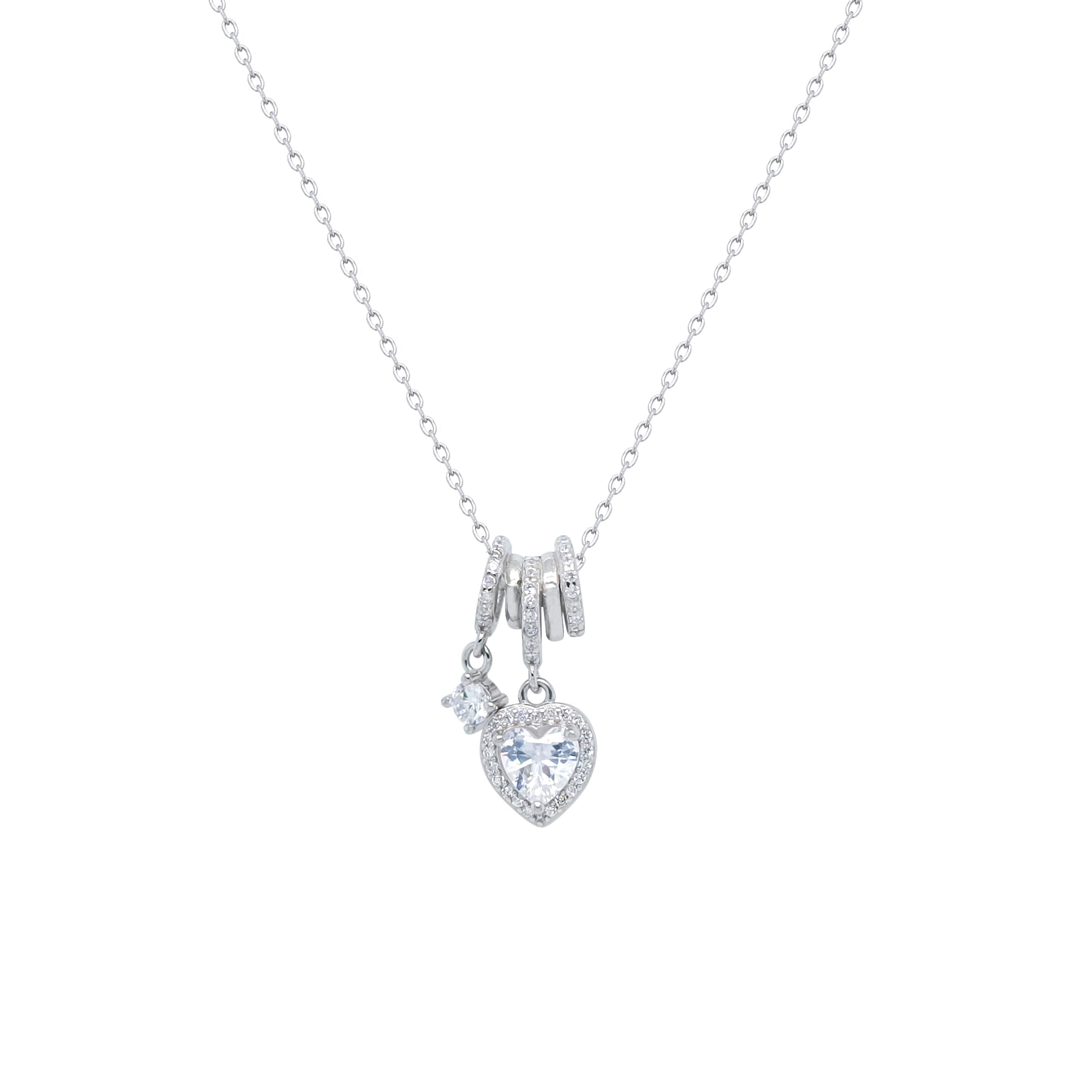 Asfour Crystal Chain Necklace With Bands & Hearts Pendant In 925 Sterling Silver-NR0557