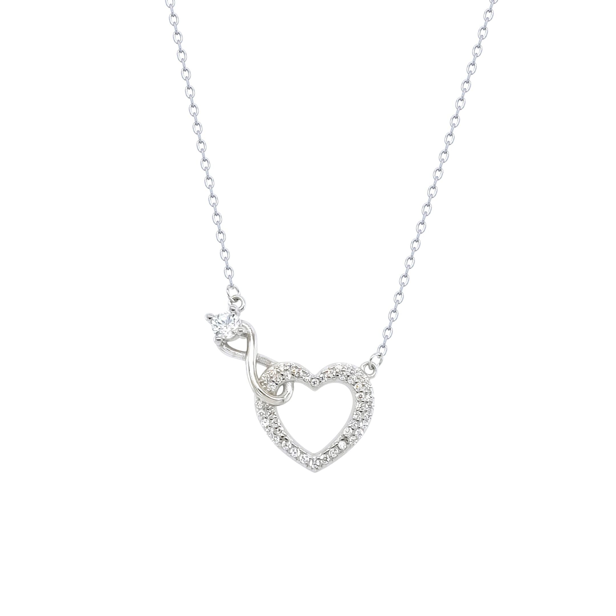 Asfour Crystal Chain Necklace With Infinity Heart Pendant In 925 Sterling Silver-NR0559