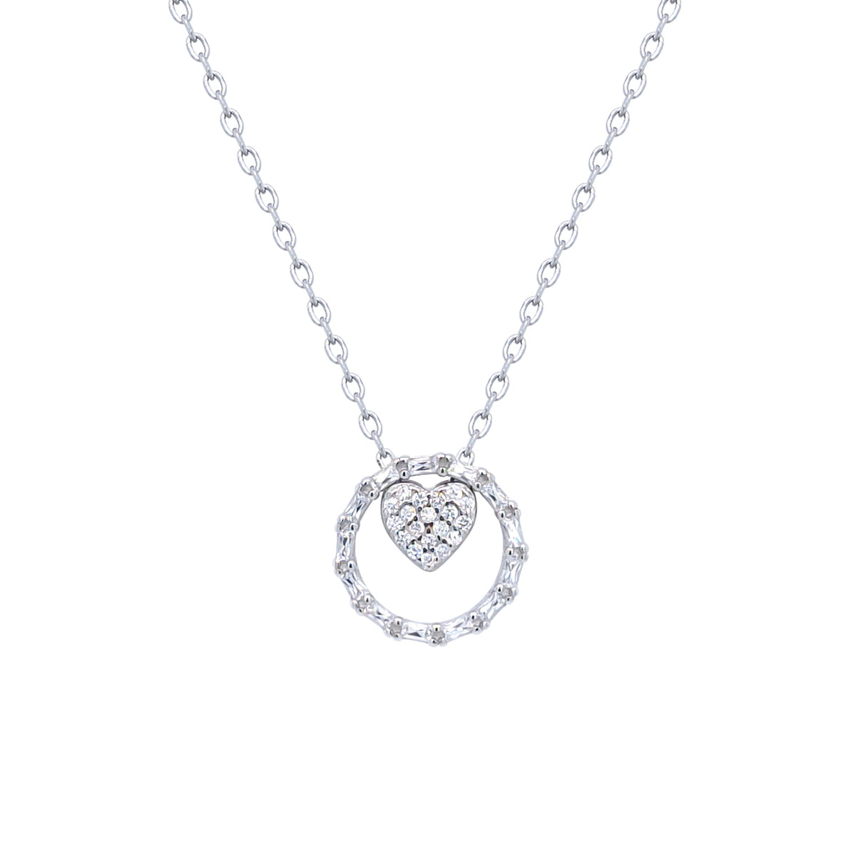 Asfour Crystal Chain Necklace With Heart Pendant In 925 Sterling Silver-NR0562