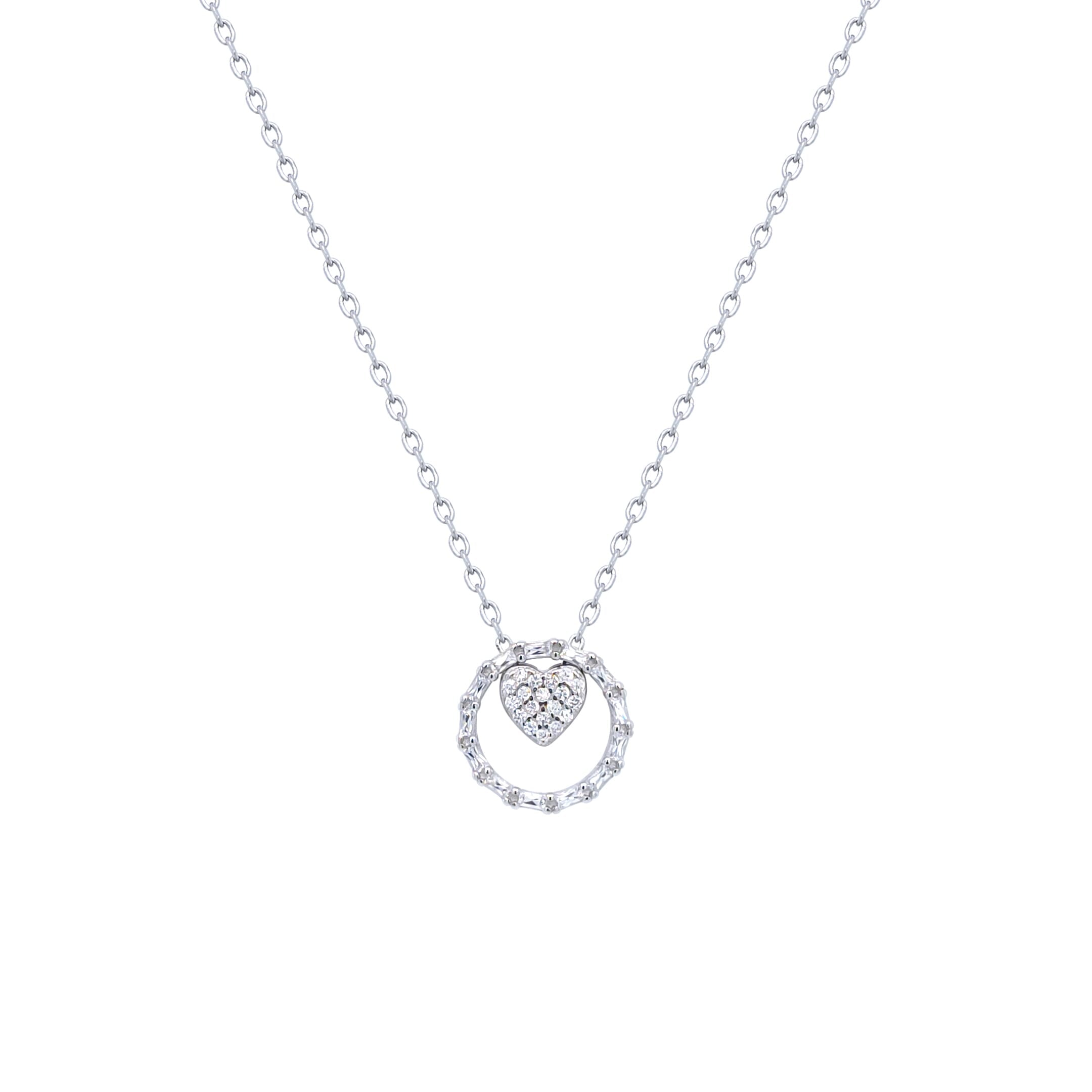 Asfour Crystal Chain Necklace With Heart Pendant In 925 Sterling Silver-NR0562