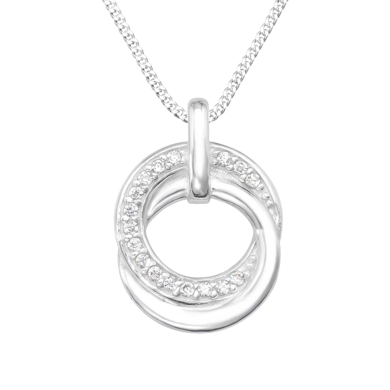 Asfour 925 Sterling Silver Necklace with Round Zicron Stone, Clear