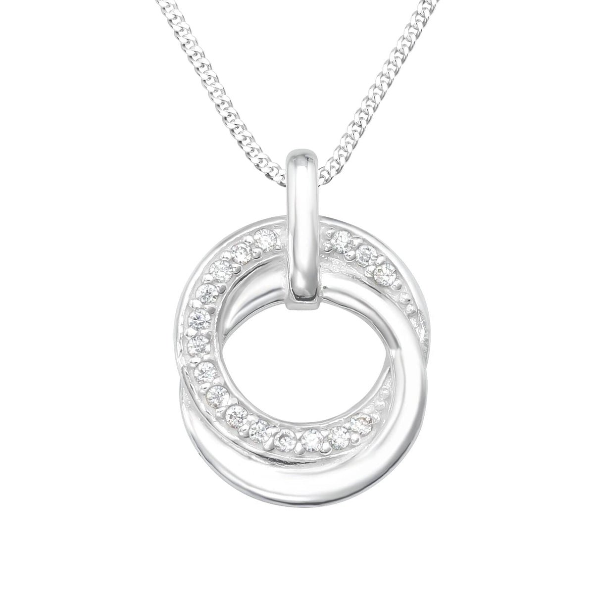 Asfour 925 Sterling Silver Necklace with Round Zicron Stone, Clear