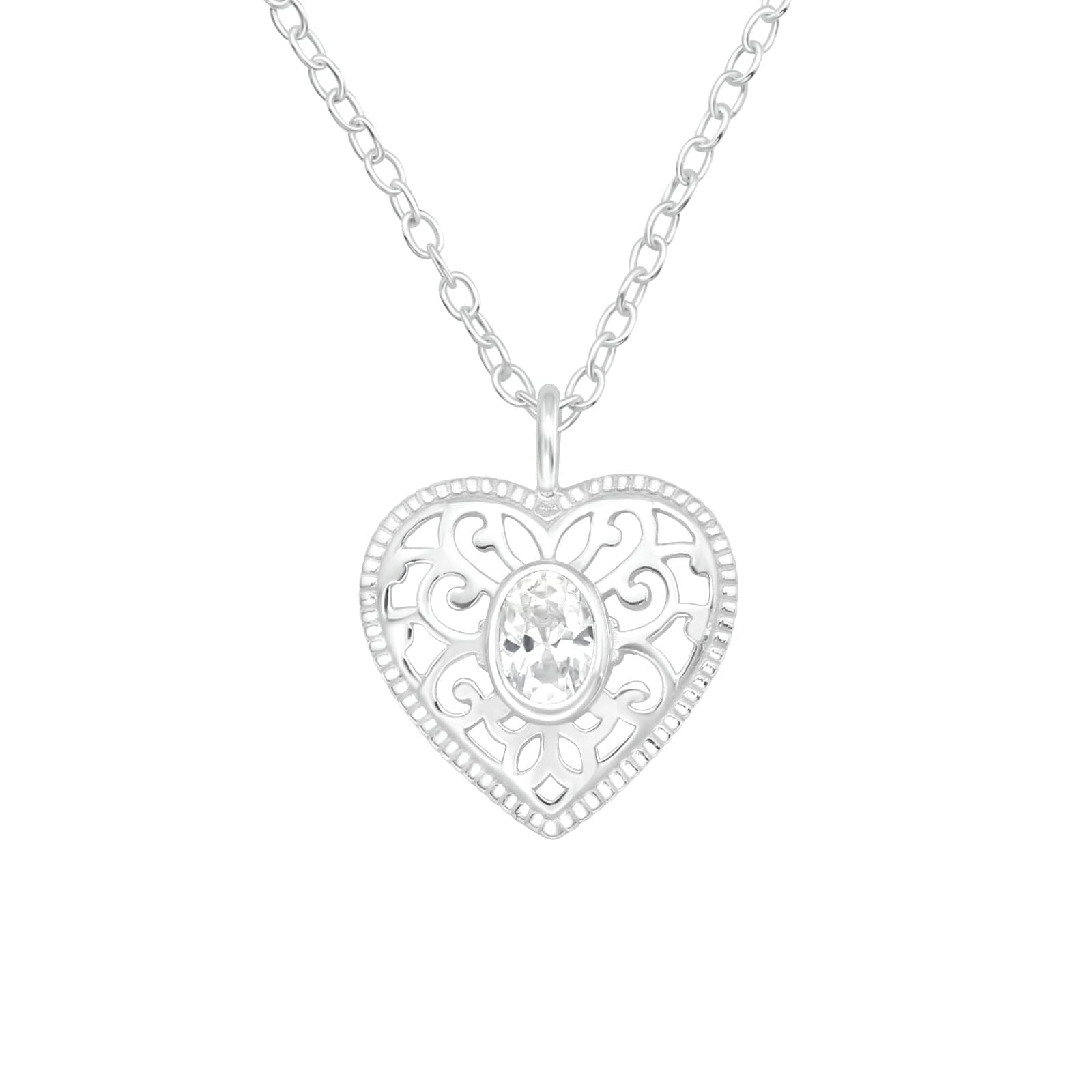 Asfour 925 Sterling Silver Necklace with Round Zicron Stone, Clear