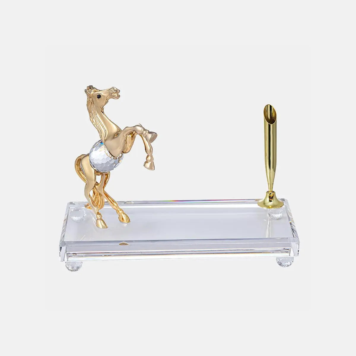 Pen Holder - Clear - Gold Plated - Horse