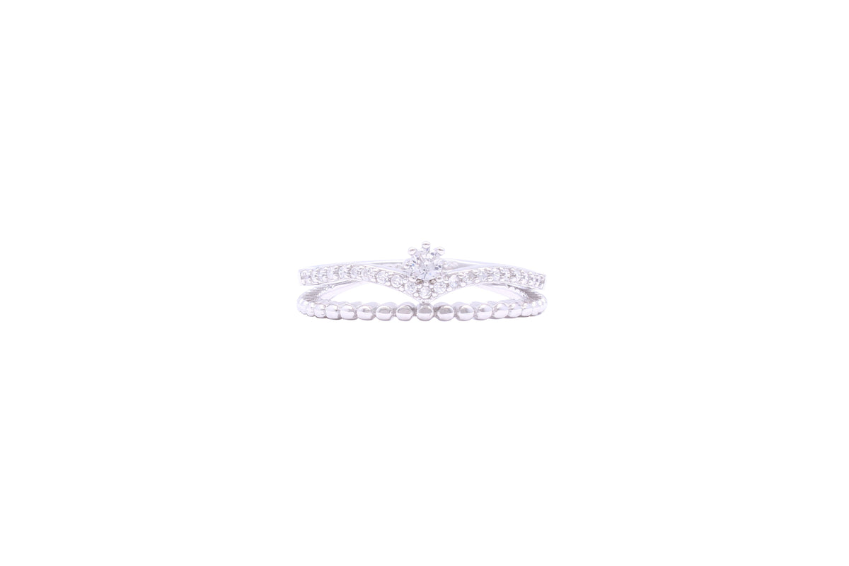 Asfour Crystal Double Layer Ring With Crown Design In 925 Sterling Silver RD0003-7