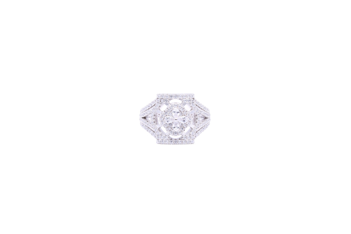 Asfour Crystal Art Deco Ring With Decorative Design In 925 Sterling Silver RD0005-8