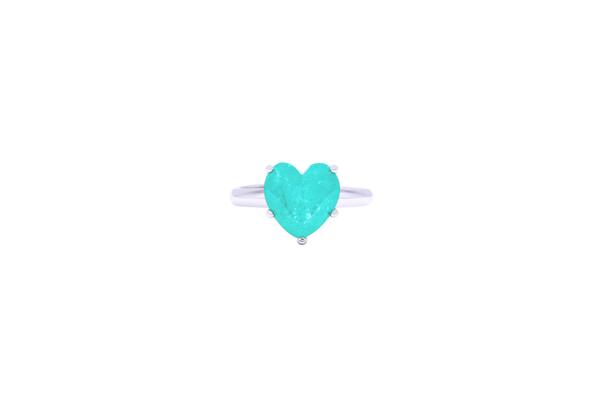 Asfour Crystal Silver Ring With Aquamarine Heart Design In 925 Sterling Silver RD0009-GC-8