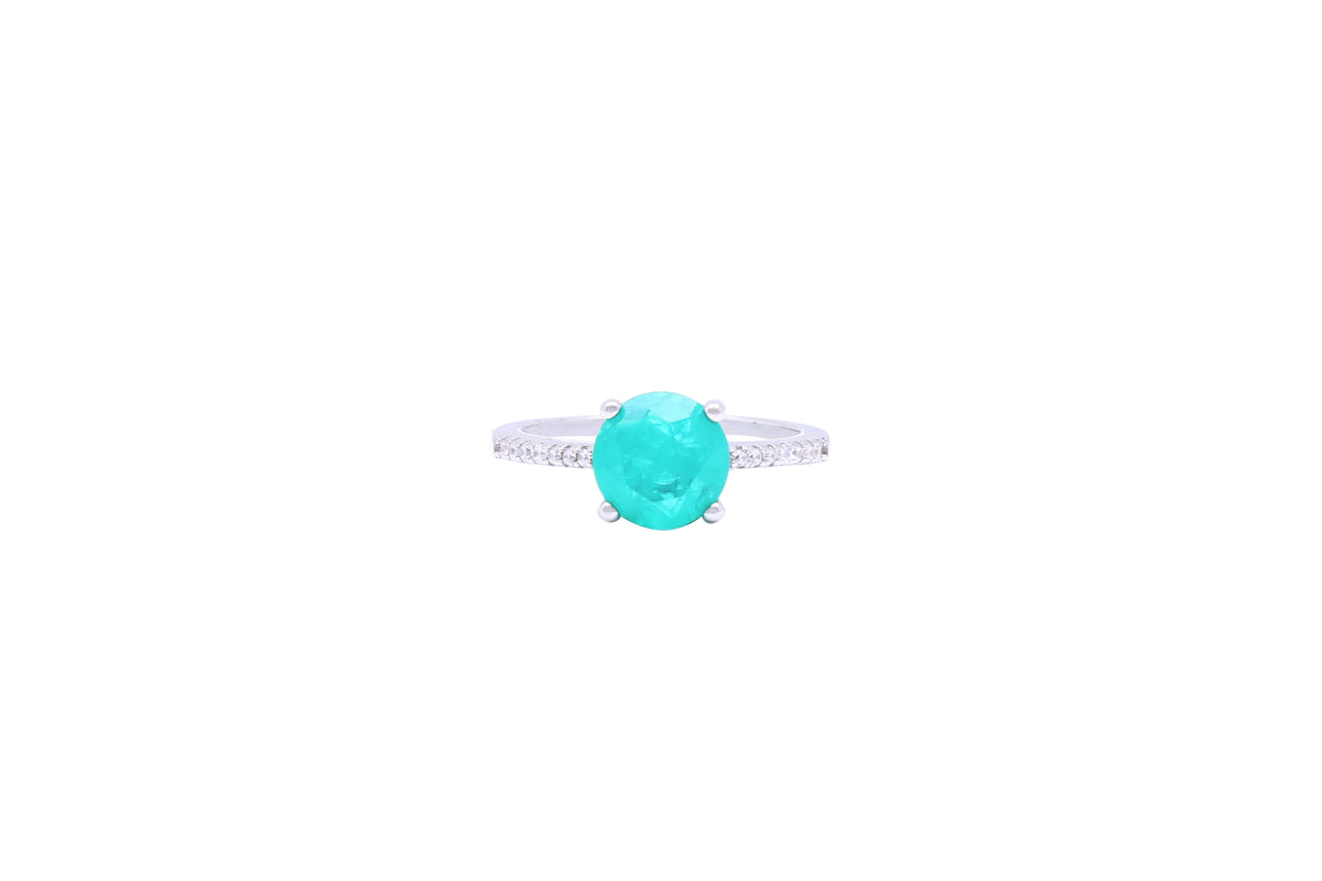 Asfour Crystal Drew Ring With Aquamarine Round Design In 925 Sterling Silver RD0013-GC-9