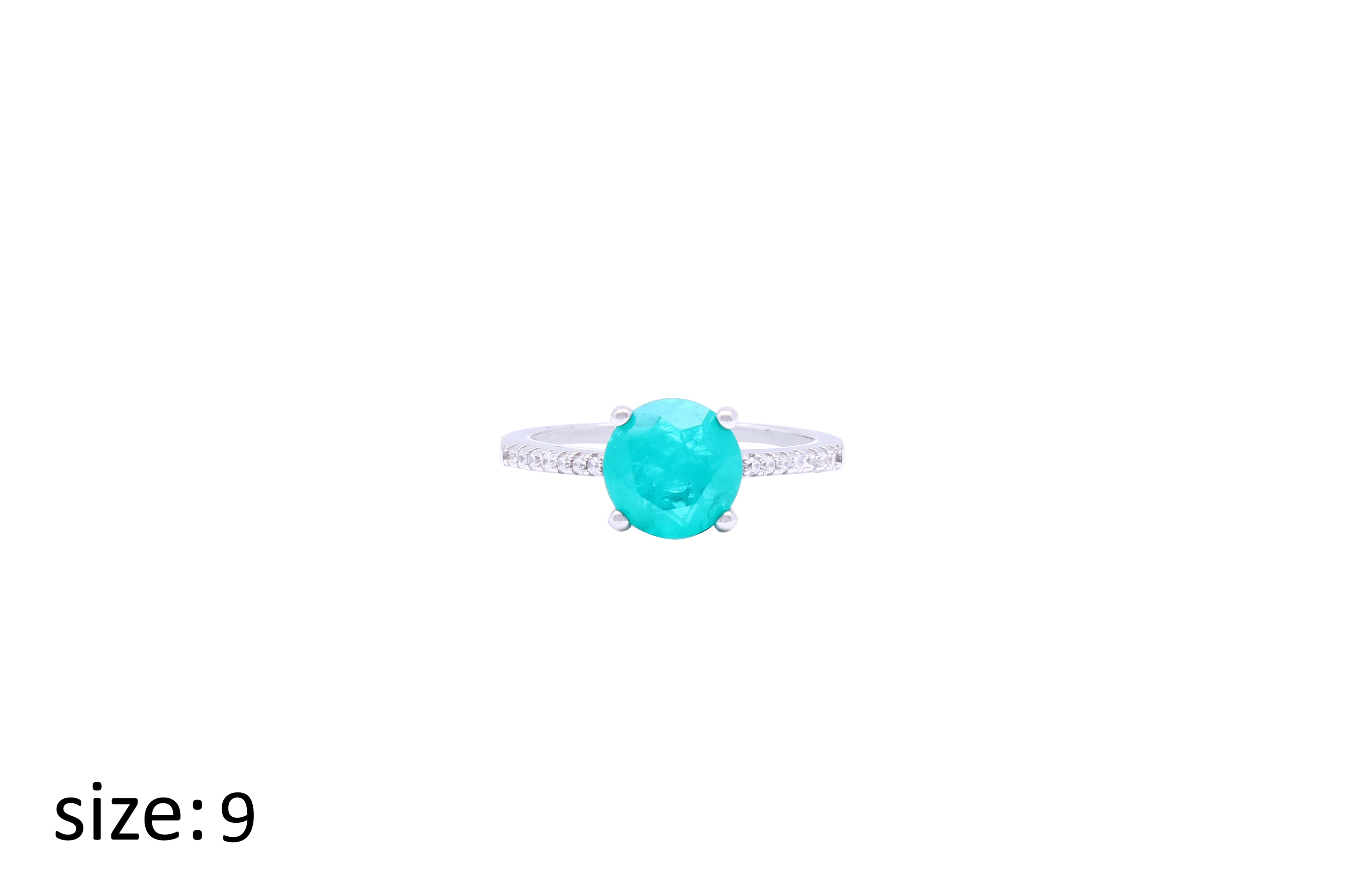 Asfour Crystal Drew Ring With Aquamarine Round Design In 925 Sterling Silver RD0013-GC-9