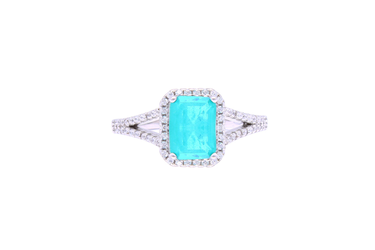 Asfour Crystal Drew Ring With Aquamarine Zircon Stone In 925 Sterling Silver-RD0014-GC-7