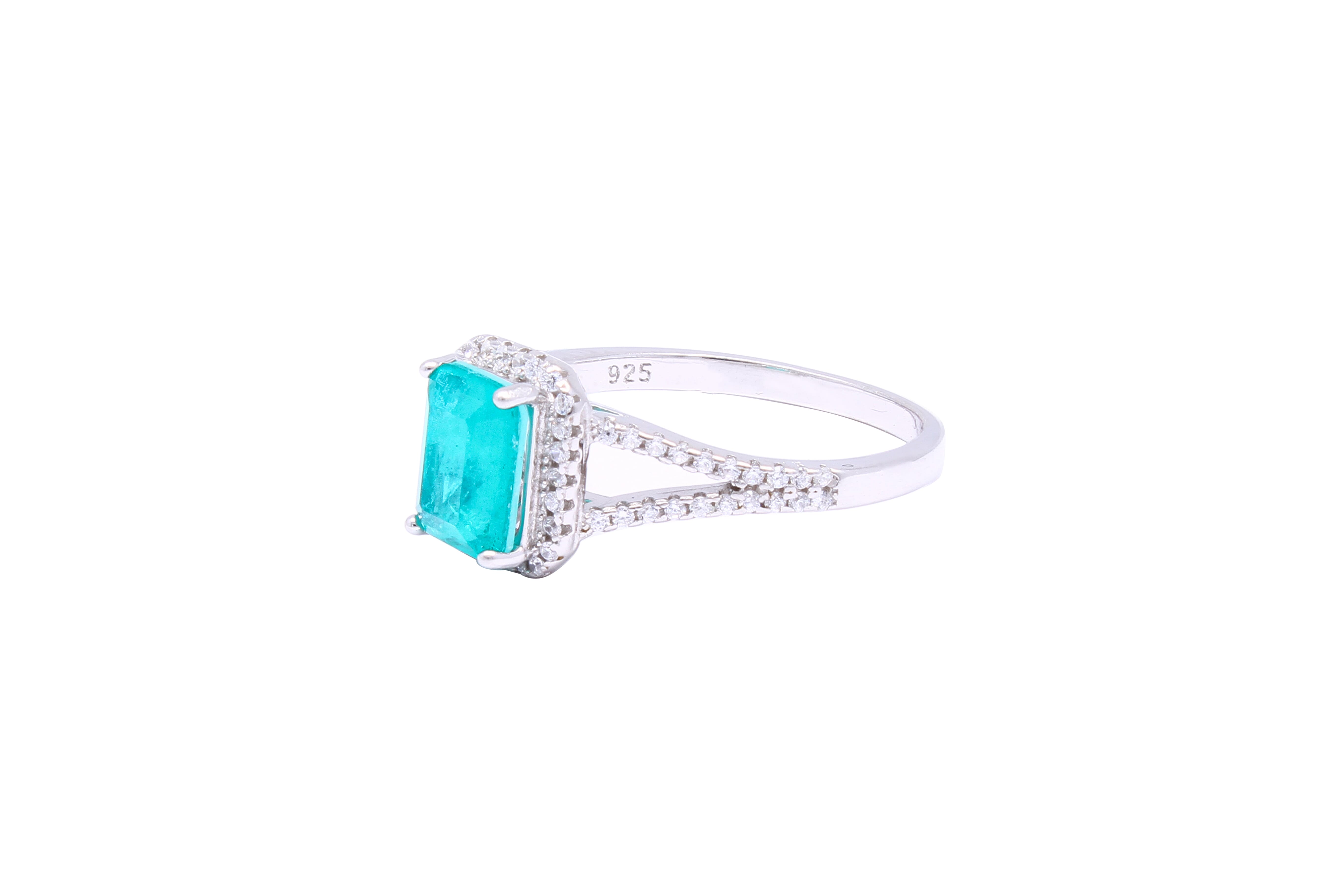 Asfour Crystal Drew Ring With Aquamarine Zircon Stone In 925 Sterling Silver-RD0014-GC-7