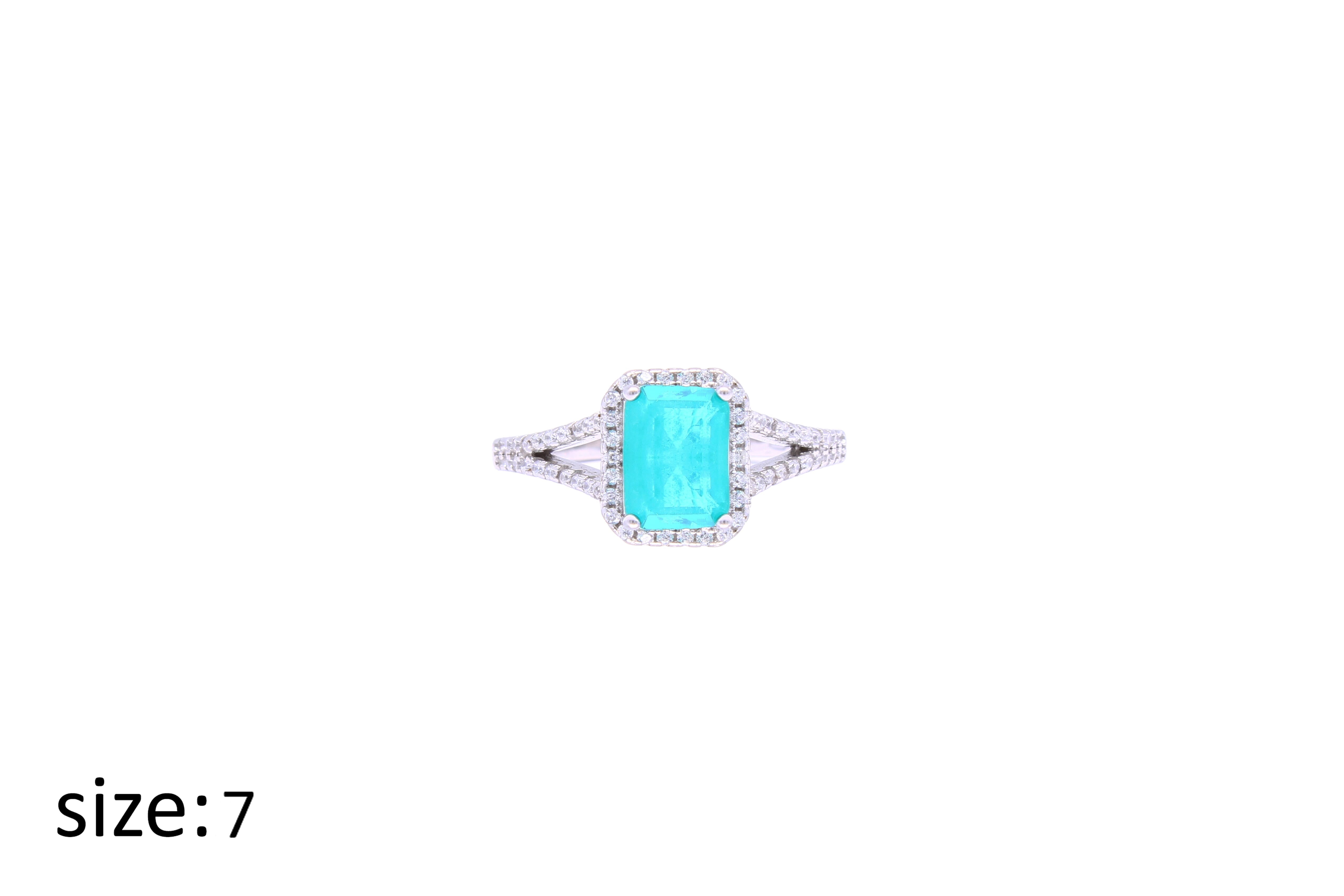 Asfour Crystal Drew Ring With Aquamarine Zircon Stone In 925 Sterling Silver RD0014-GC-7