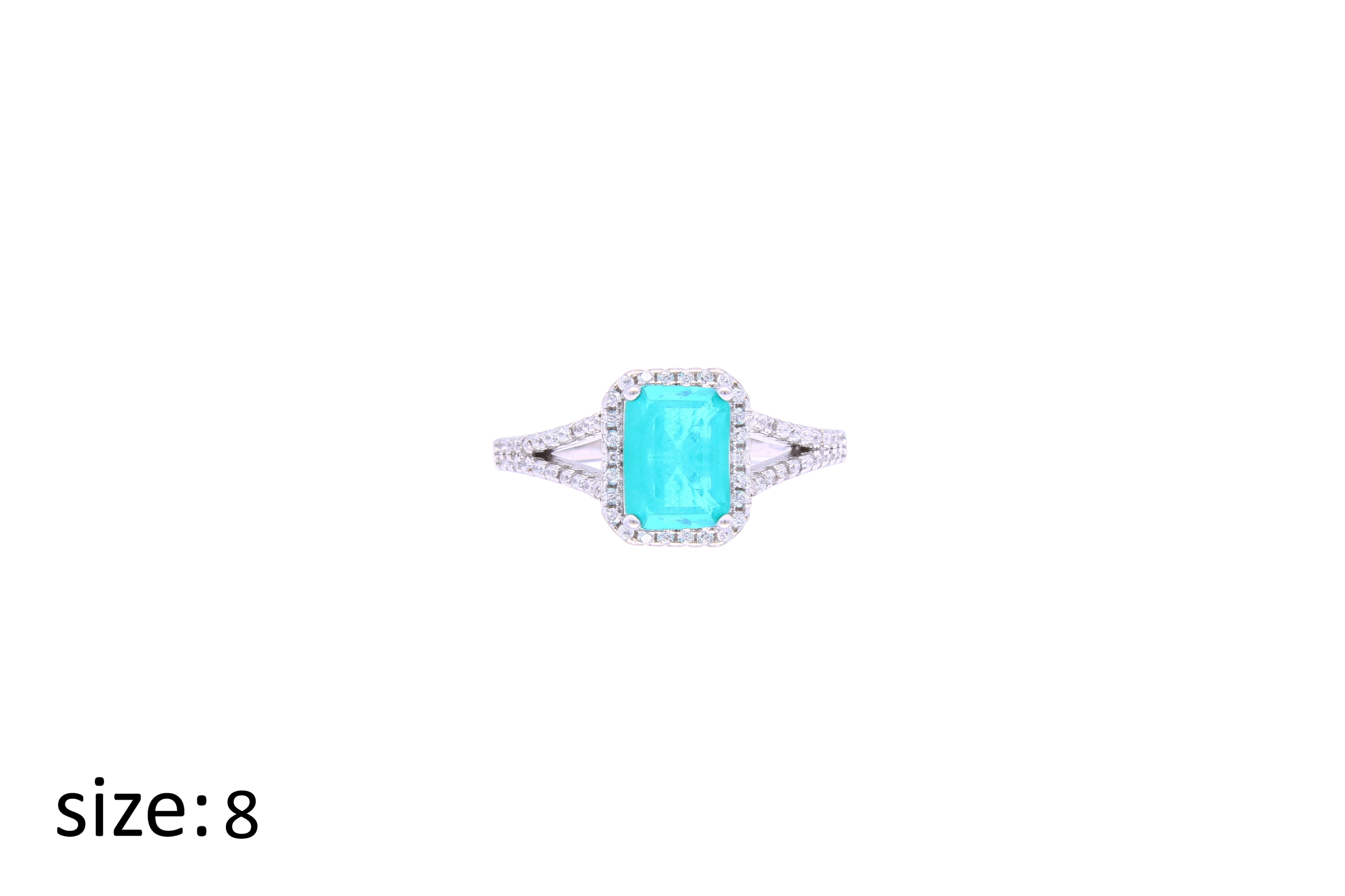 Asfour Crystal Drew Ring With Aquamarine Zircon Stone In 925 Sterling Silver RD0014-GC-8