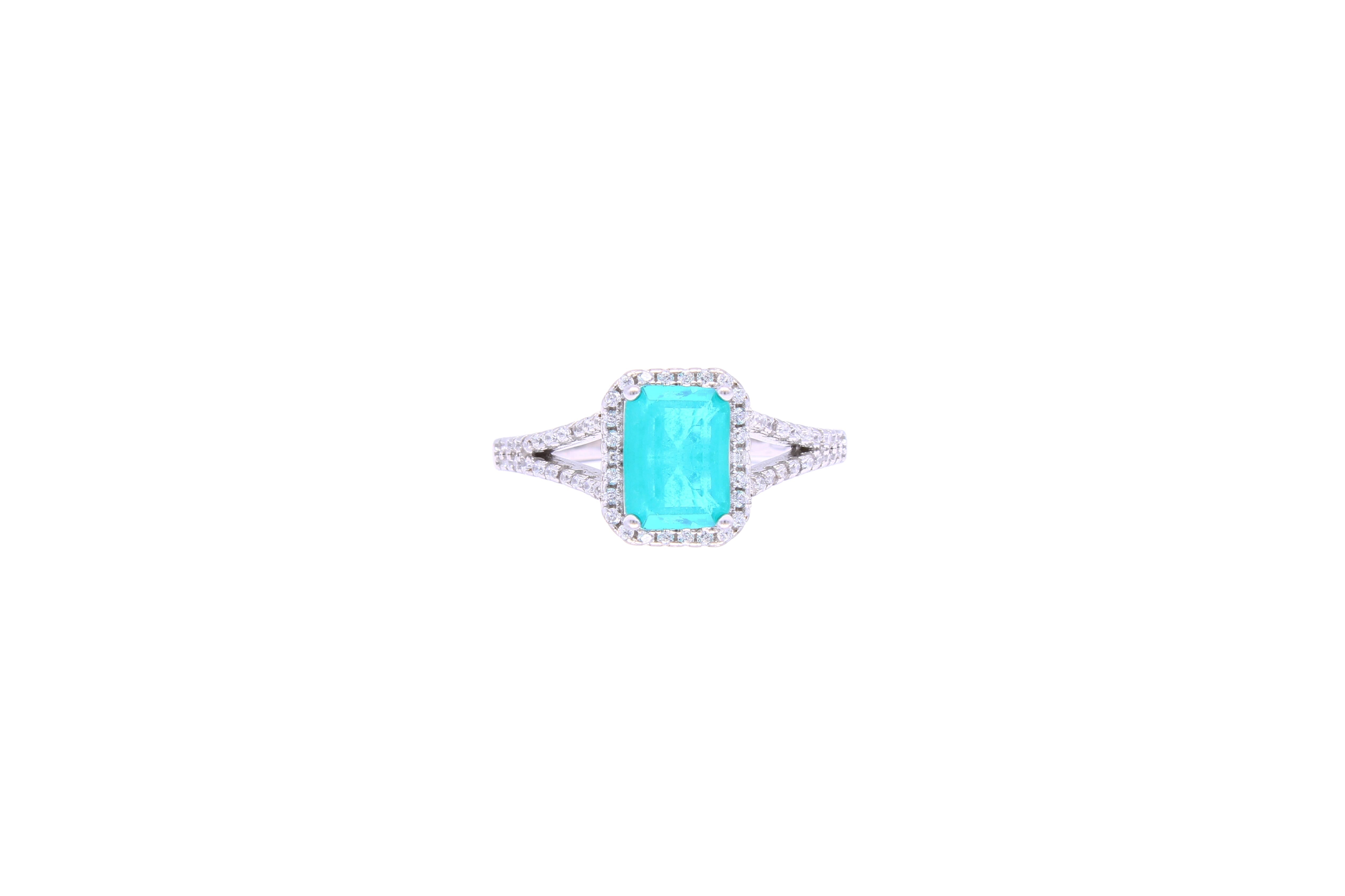 Asfour Crystal Drew Ring With Aquamarine Zircon Stone In 925 Sterling Silver RD0014-GC-9