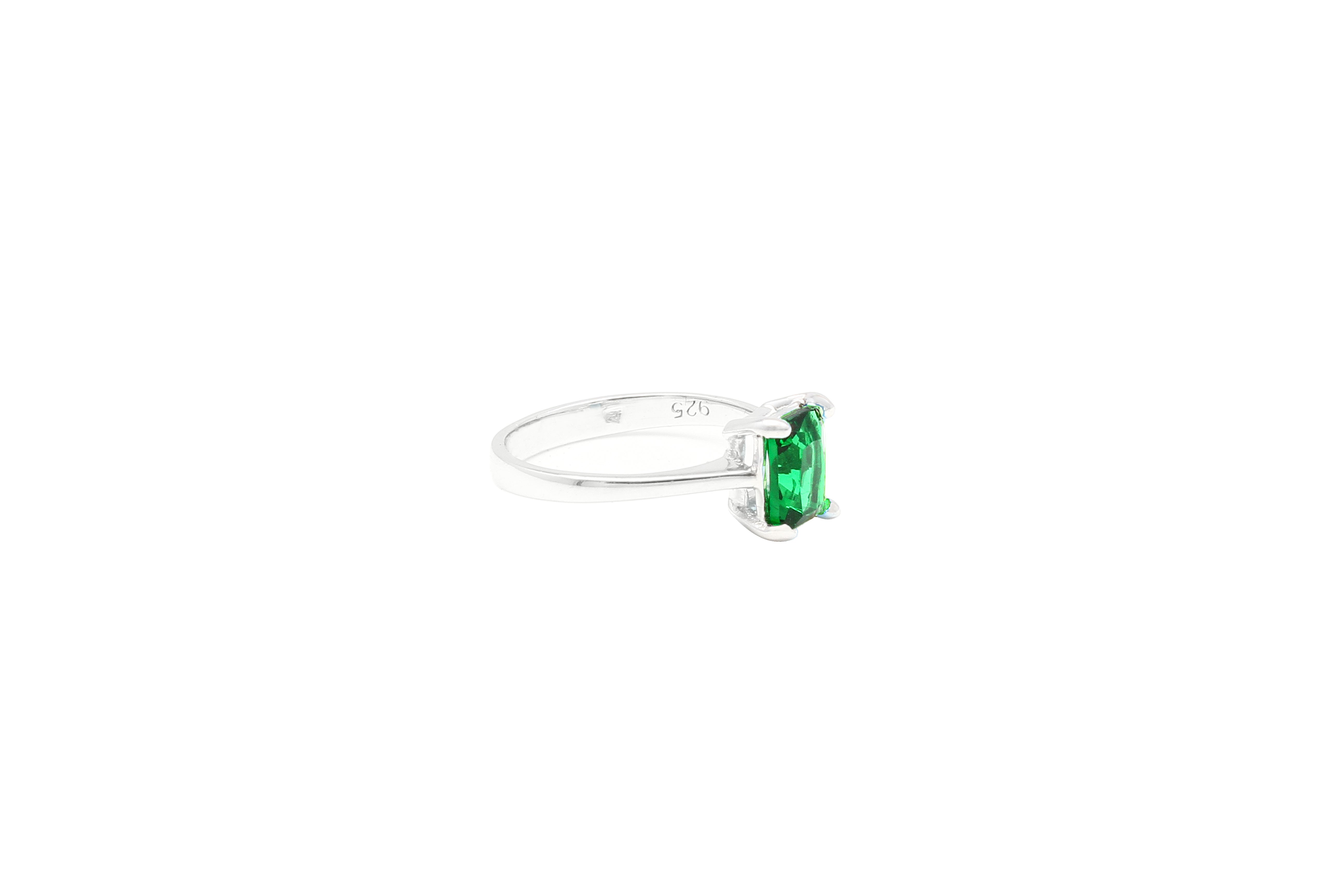 Asfour Crystal Drew Ring With Green Emerald Cut Stone In 925 Sterling Silver RD0026-G-8