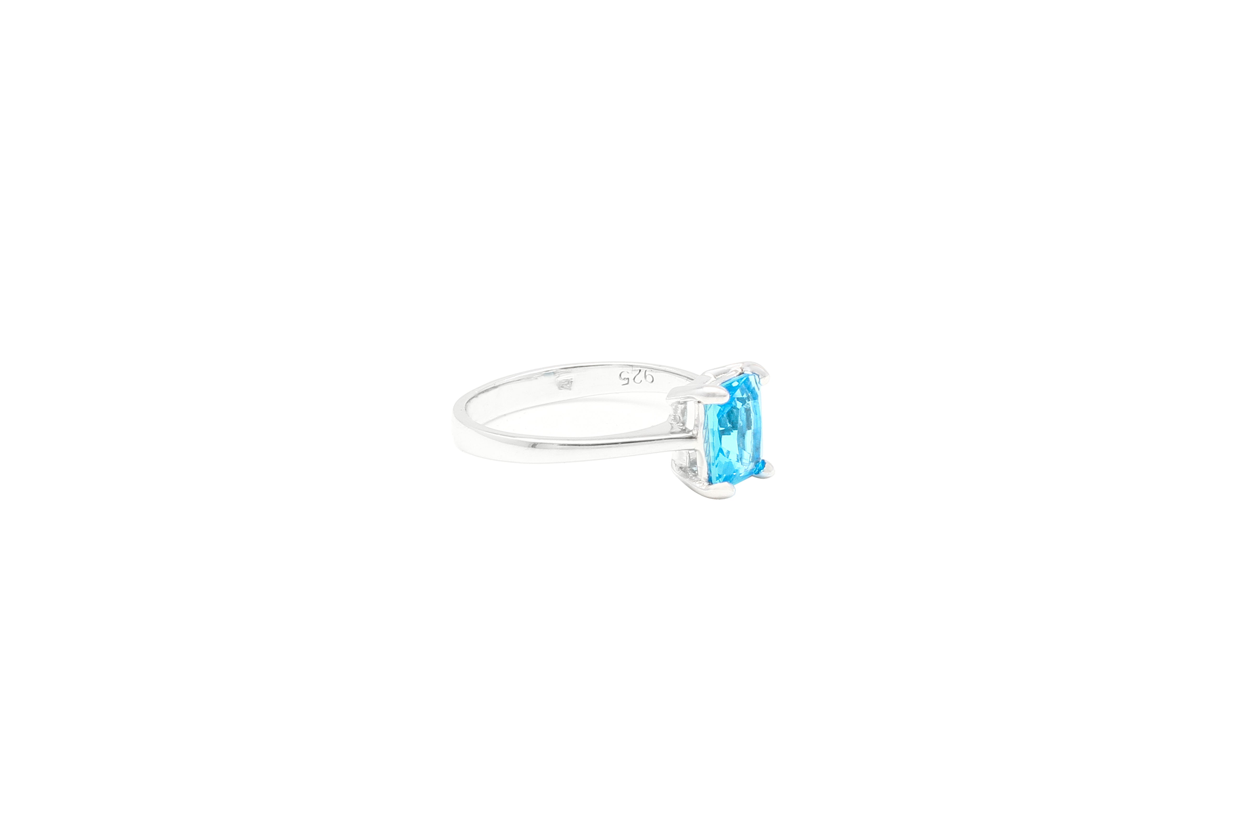 Asfour Crystal Drew Ring With Aquamarine Emerald Cut Zircon Stone In 925 Sterling Silver RD0026-M-9