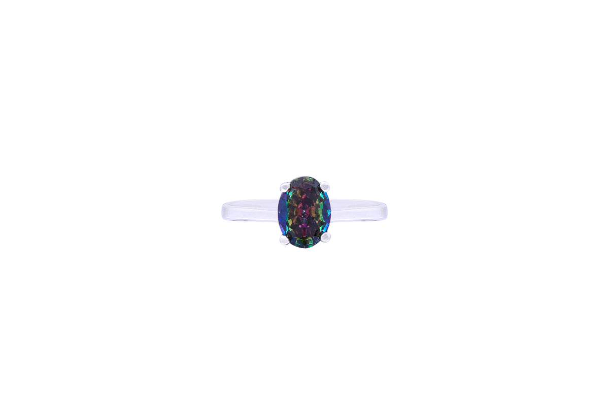 Asfour Crystal A Drew Ring Made Of 925 Sterling Silver ( Size 8 ) With Oval Design Inlaid With Multi Color Zircon Stone-RD0027-AP-8