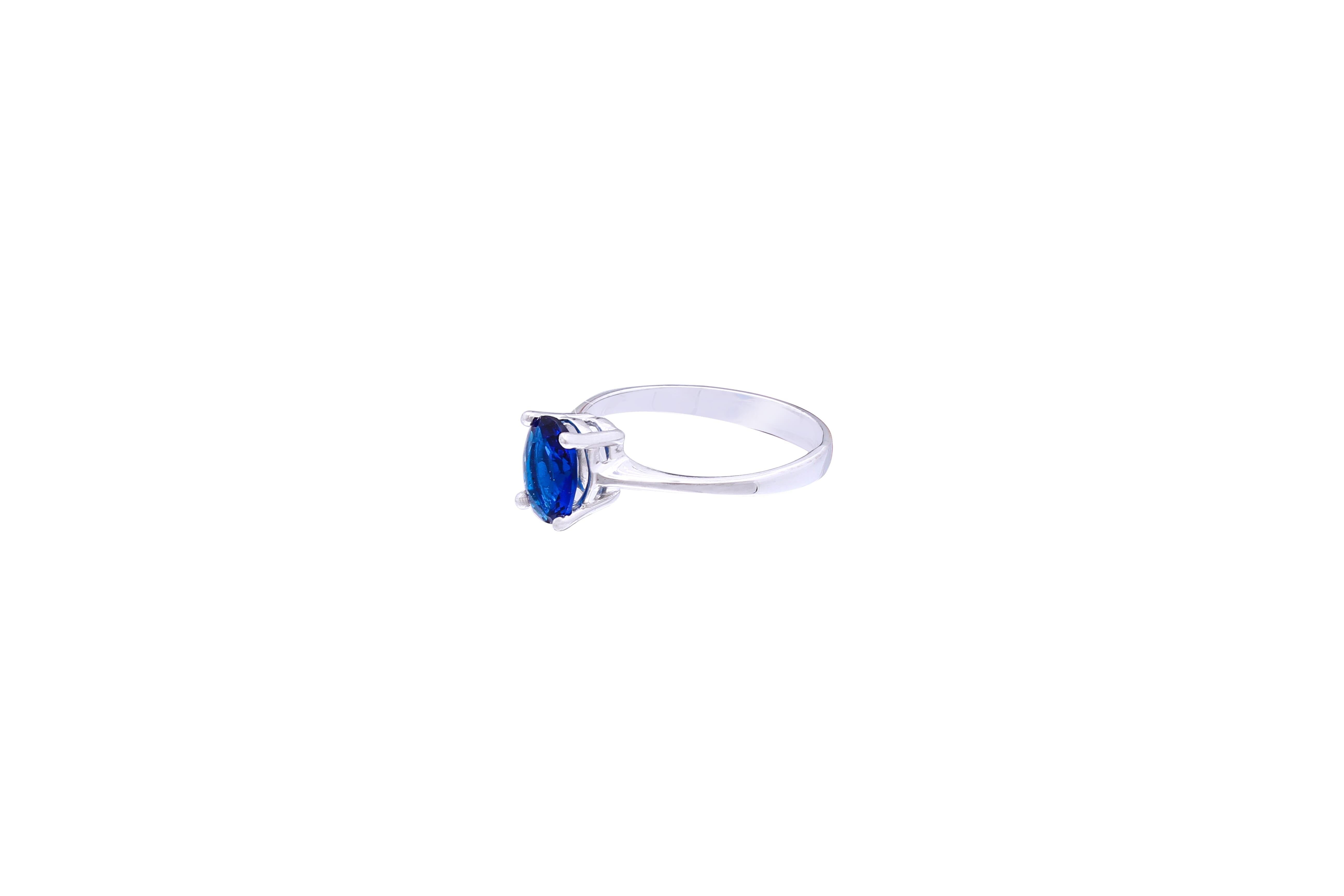 Asfour Crystal A Drew Ring Made Of 925 Sterling Silver ( Size 8 ) With Oval Design Inlaid With Blue Zircon Stone-RD0027-B-8