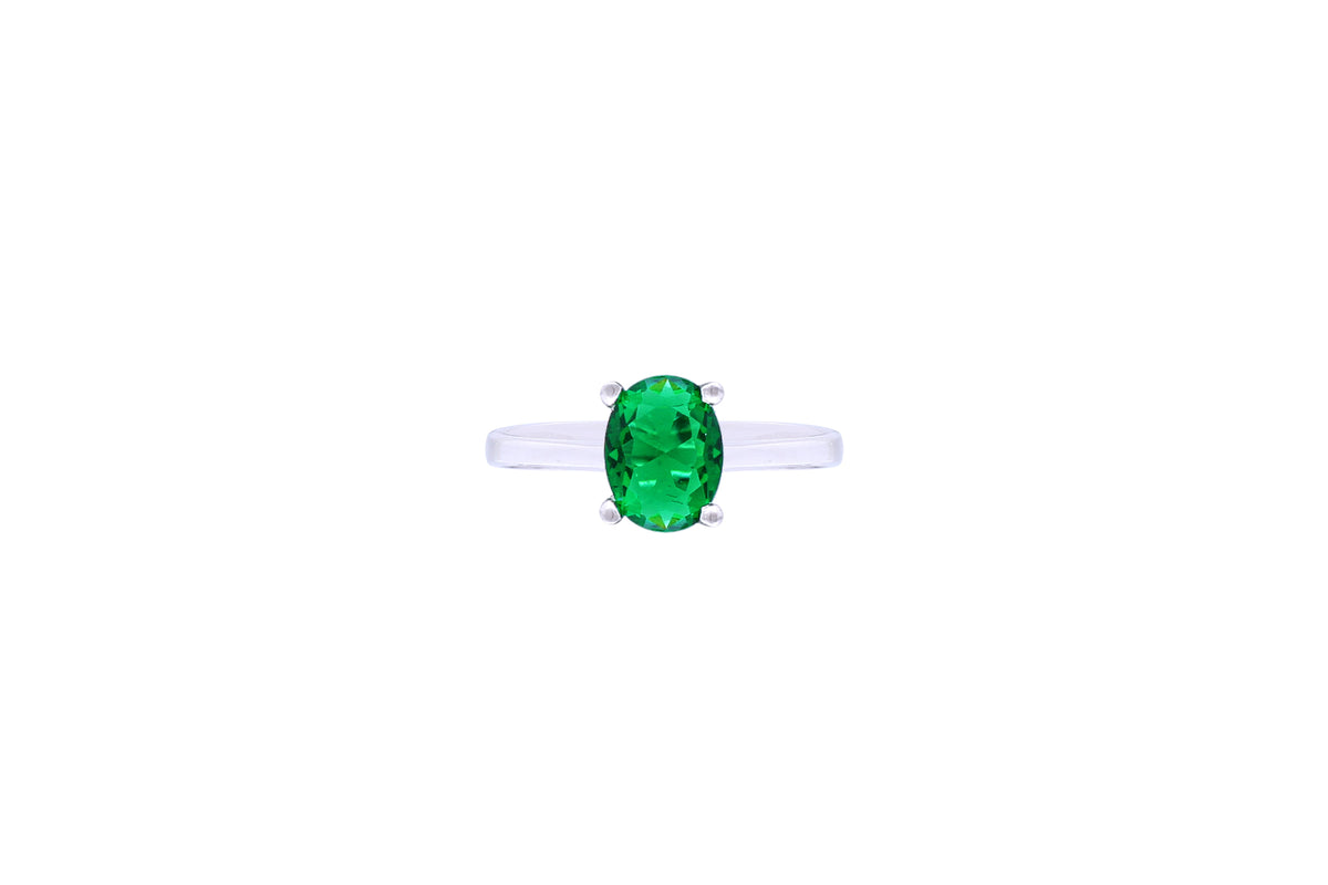 Asfour Crystal A Drew Ring Made Of 925 Sterling Silver ( Size 8 ) With Oval Design Inlaid With Emerald Zircon Stone-RD0027-G-8