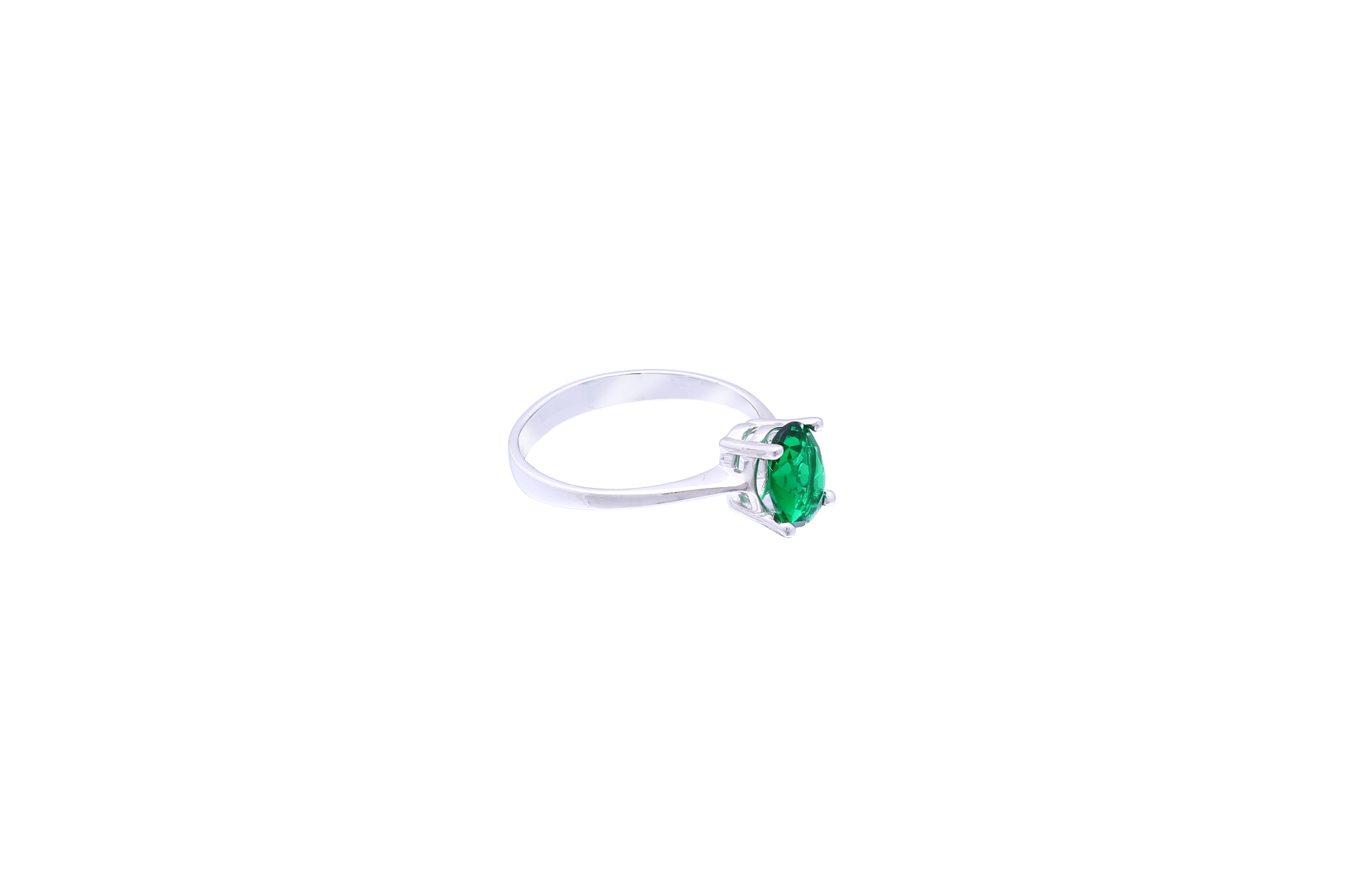 Asfour Crystal A Drew Ring Made Of 925 Sterling Silver ( Size 8 ) With Oval Design Inlaid With Emerald Zircon Stone-RD0027-G-8