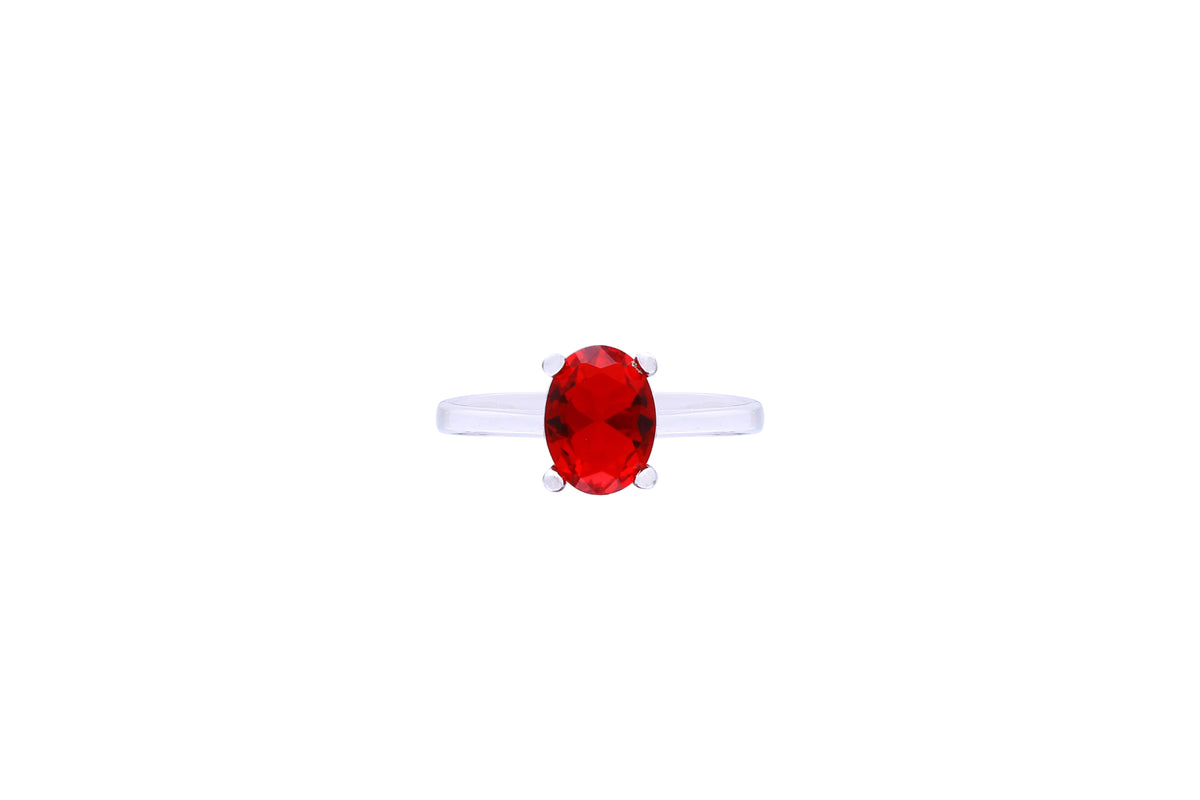 Asfour Crystal A Drew Ring Made Of 925 Sterling Silver ( Size 8 ) With Oval Design Inlaid With Ruby Zircon Stone-RD0027-R-8