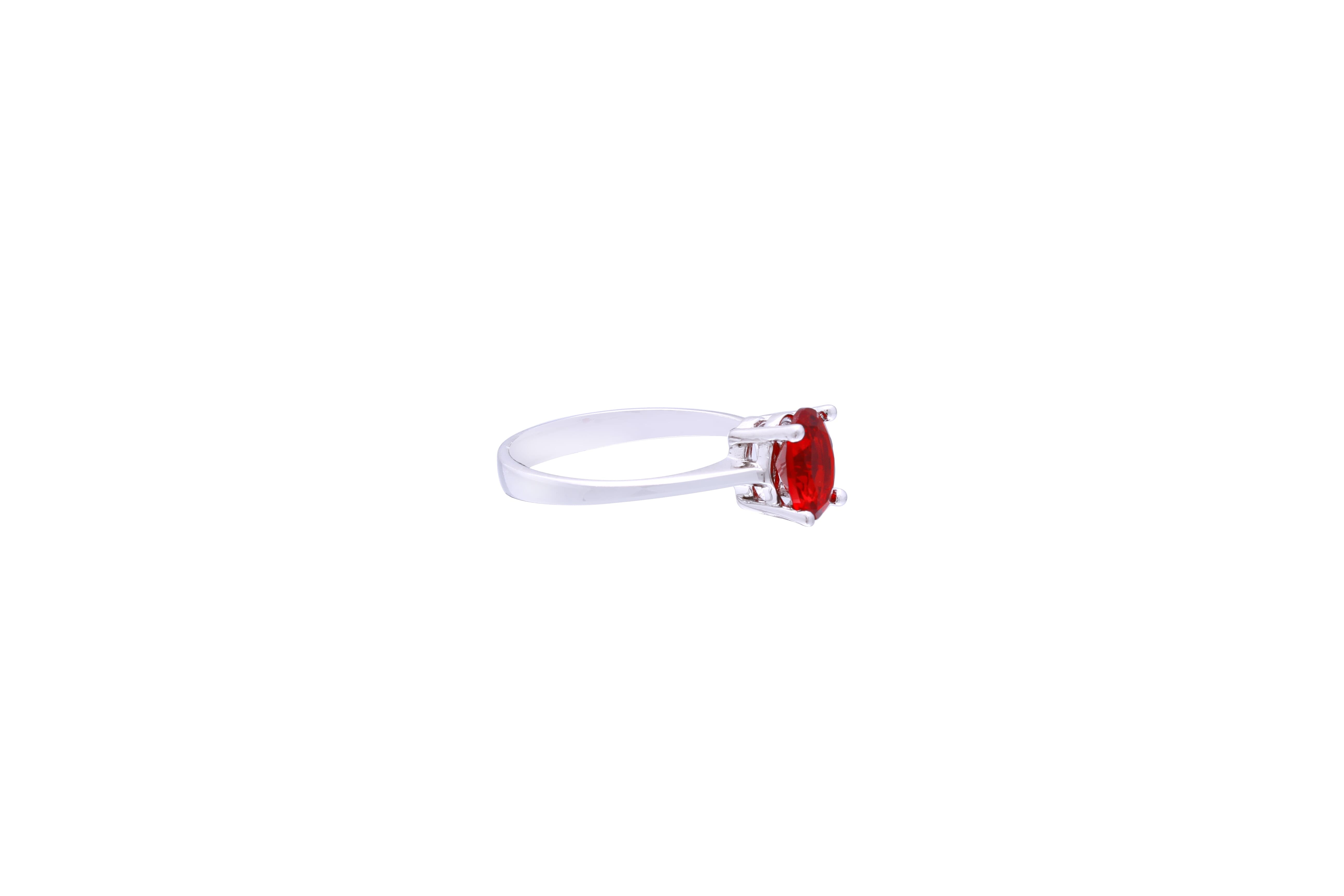 Asfour Crystal A Drew Ring Made Of 925 Sterling Silver ( Size 8 ) With Oval Design Inlaid With Ruby Zircon Stone-RD0027-R-8